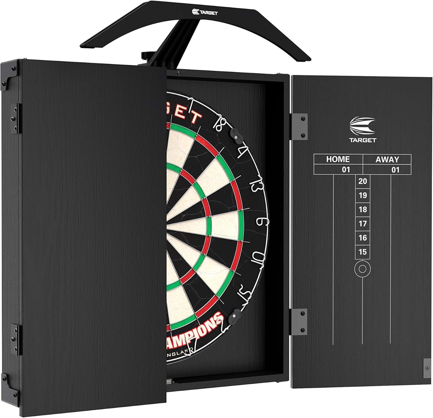Target Darts Arc Dartboard Lighting System Home Cabinet Set - Includes World Champions Dartboard and 2 Sets of Darts, Black