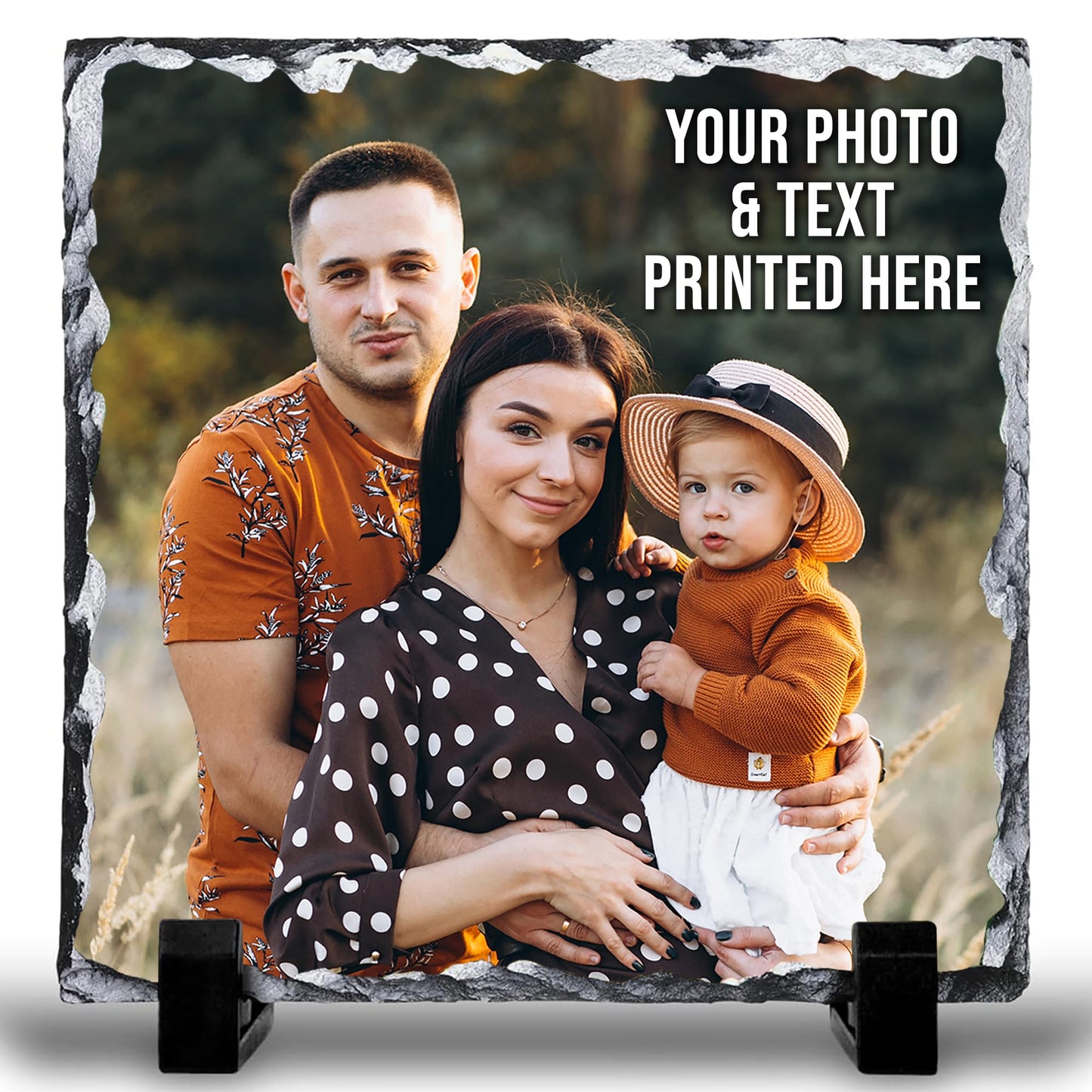 Personalised Photo Slate, Add your photo, text on custom Rock gift Slate with Stands 20cm Square – Keepsake Gift idea for Birthday, Wedding, anniversary, Valentines and for other special moments