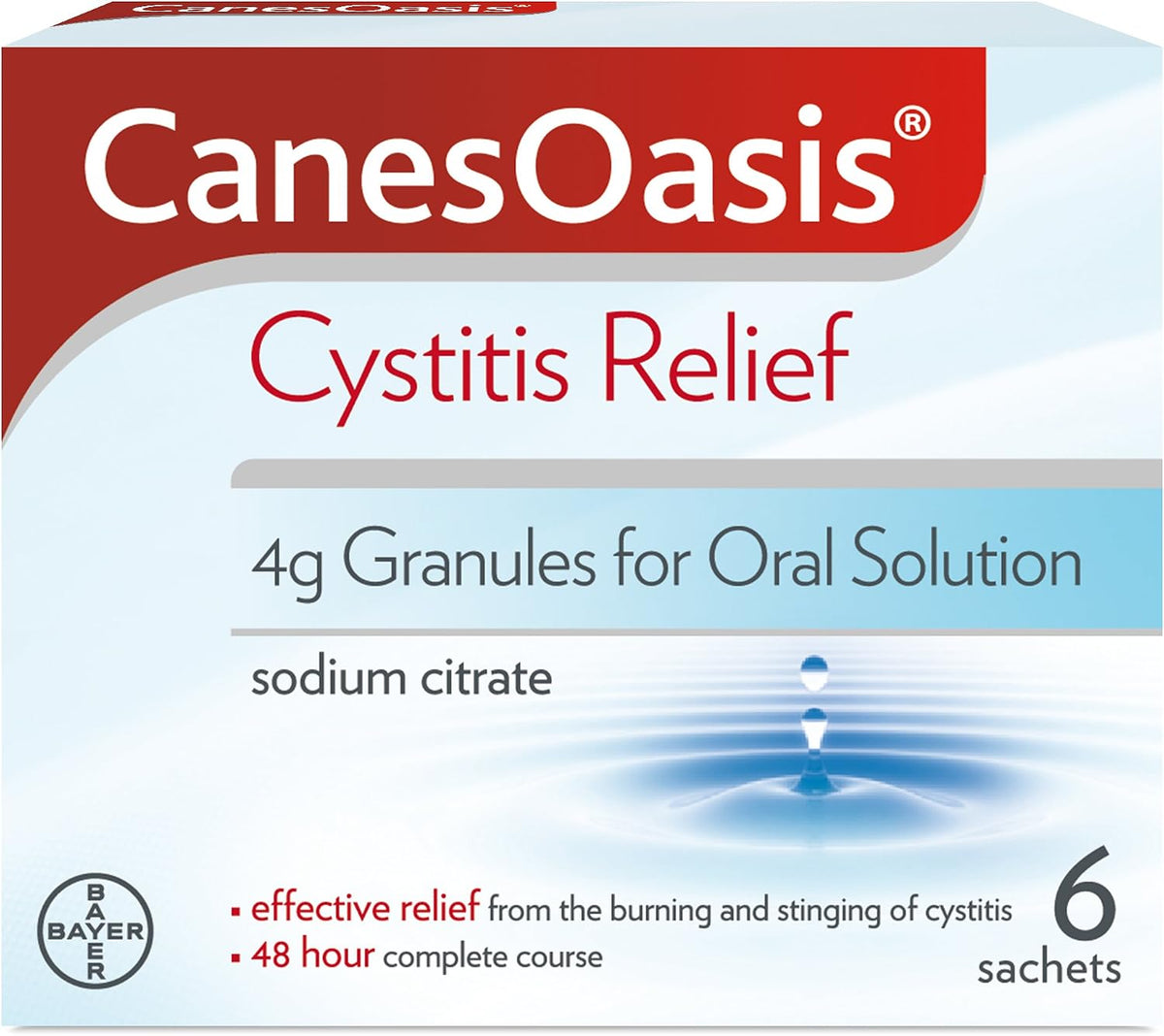 CanesOasis Cystitis Relief | Granules for Oral Solution to Relieve & Treat the Burning & Stinging of Cystitis | 48hr Complete Course | Cranberry Flavour | 6 Count (Pack of 1)