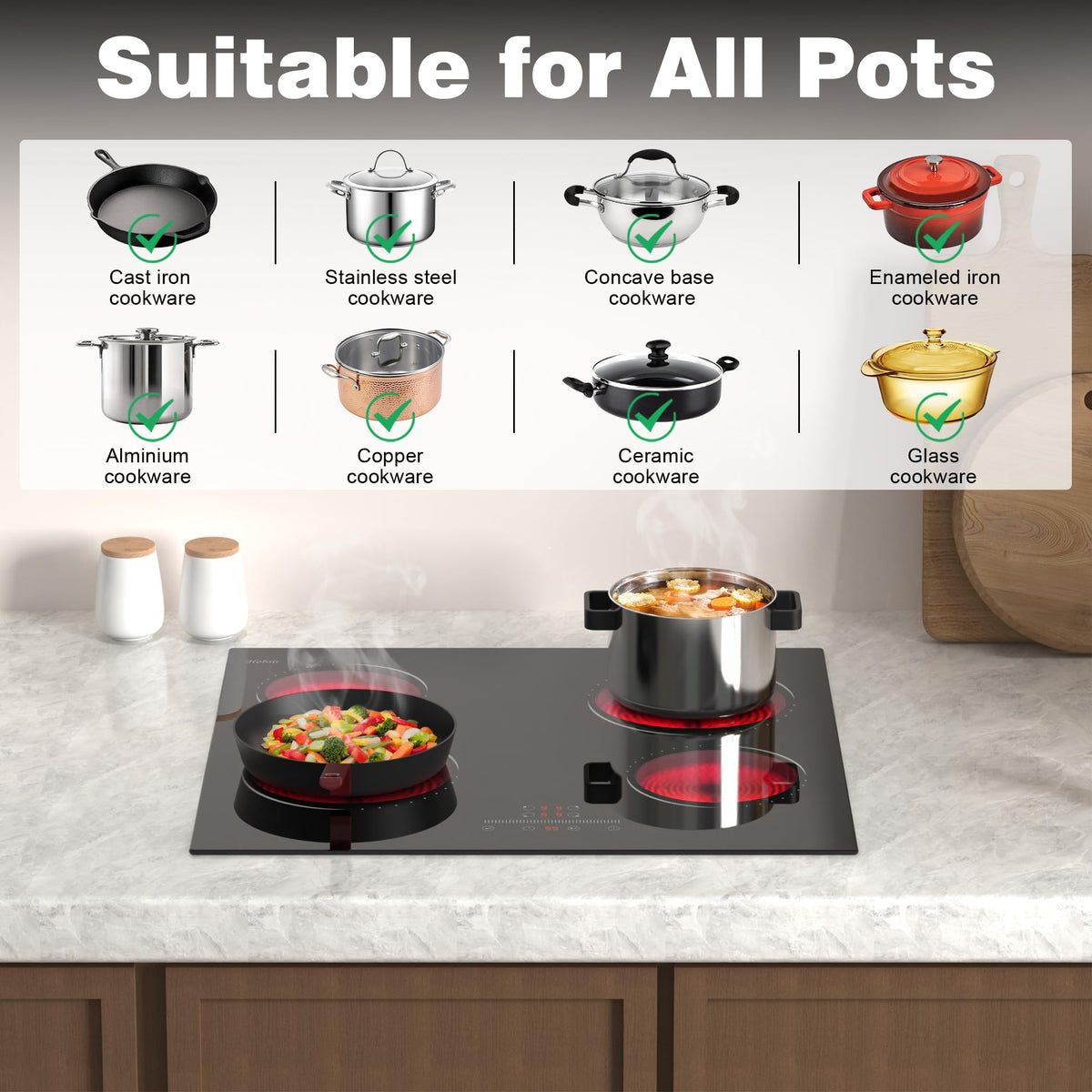 Hobsir Plug in Ceramic Hob, 2 Ring Electric Hob 60 cm