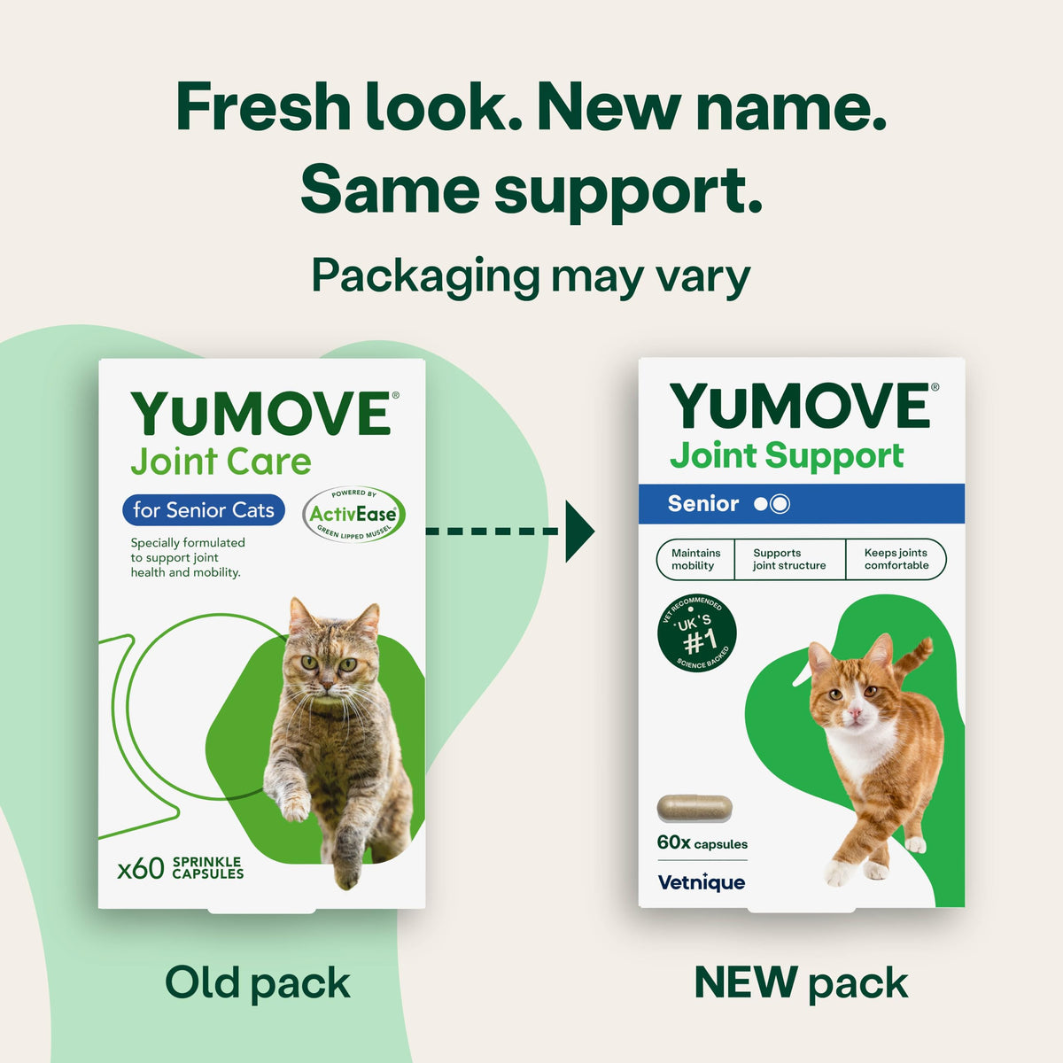 YuMOVE Senior Cat Joint Supplement for Joint Care & Joint Aid, for Older, Stiff Cats with Glucosamine, Chondroitin & Green Lipped Mussel, 60 Capsules - Packaging May Vary
