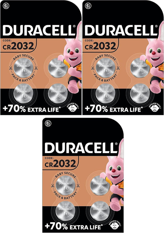 12x Duracell Cr 2032 Lithium (3 Blister Packs of 4 Batteries) 12 Batteries