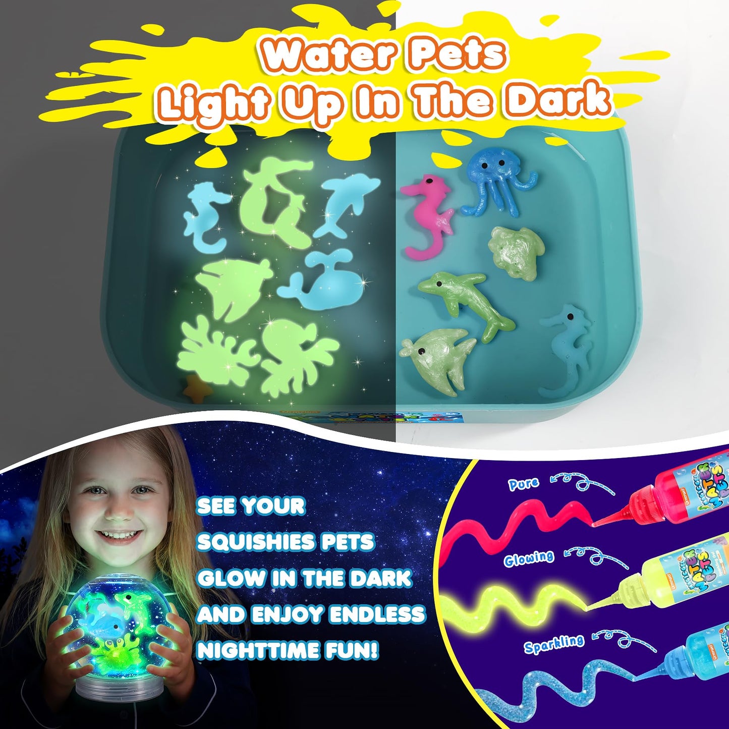 URMYWO Magic Water Elf Toy Kit, DIY 3D Magic Gel Pet Toy Set, 12 Gels & 10 Molds,Easter Gifts Craft & Art Kits for Kids 4 5 6 7 8 9 10 Years Old Mermaid Theme
