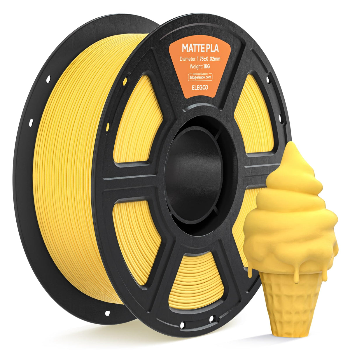 ELEGOO Matte PLA 3D Printer Filament 1.75mm White 2KG, Matte Finish