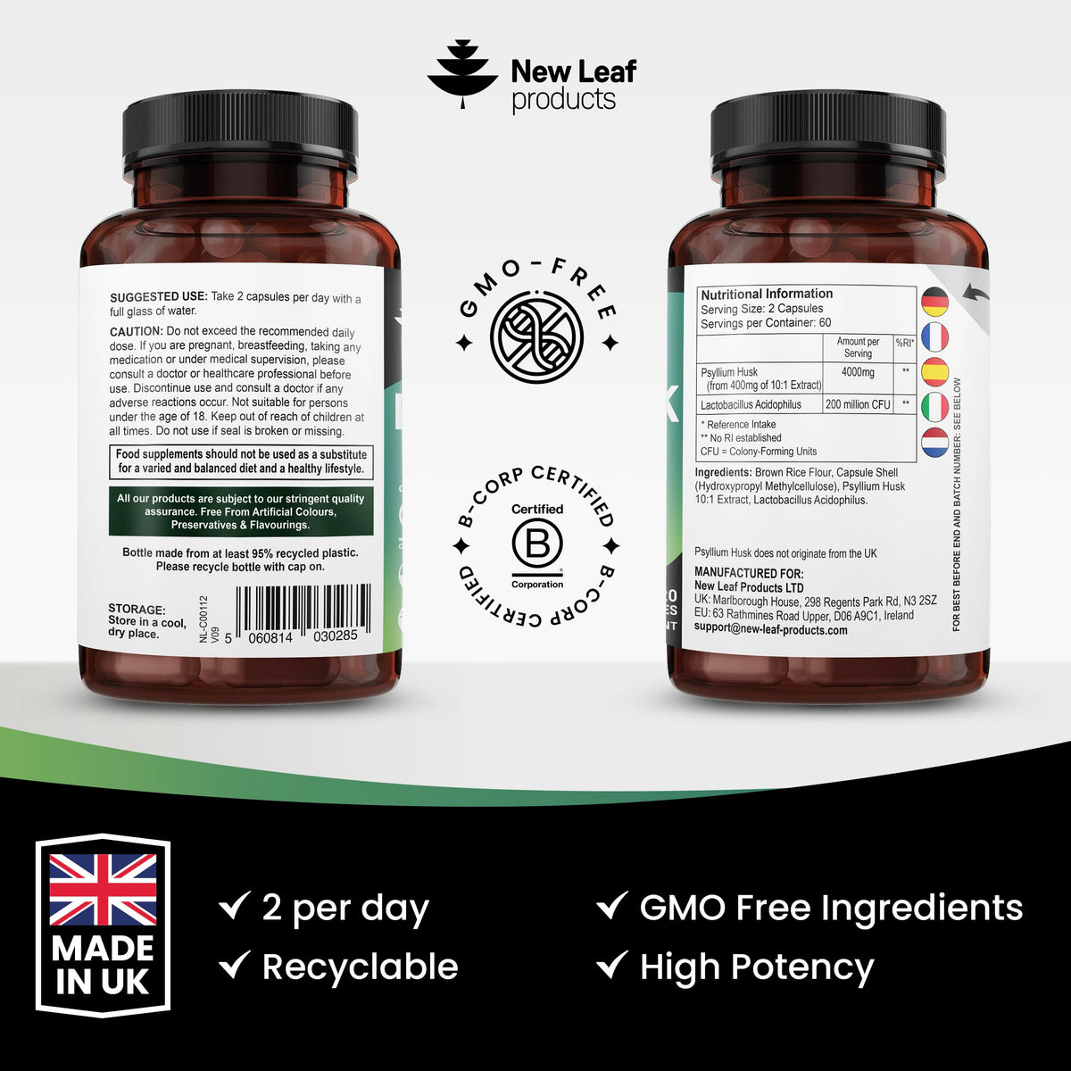 New Leaf Psyllium Husk 4000mg Fibre Supplement 120 Capsules