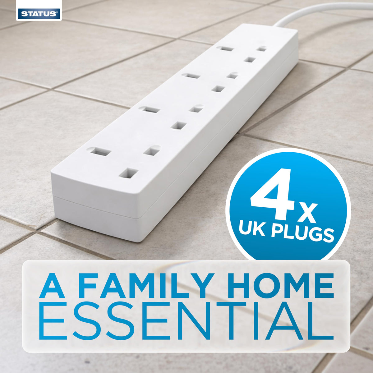 STATUS 6 Socket Extension Lead, 2m Multi-Plug Power Strip for Home, Office or Gaming Set-ups, White (S6W2MS12)