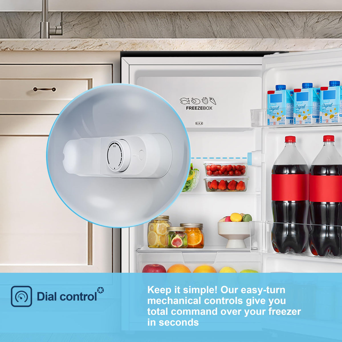 Fridgemaster 45L Table Top Mini Fridge MUR4545, 45cm Compact Refrigerator with Adjustable Thermostat, Reversible Door, 39dB Low Noise, White, Energy Class E