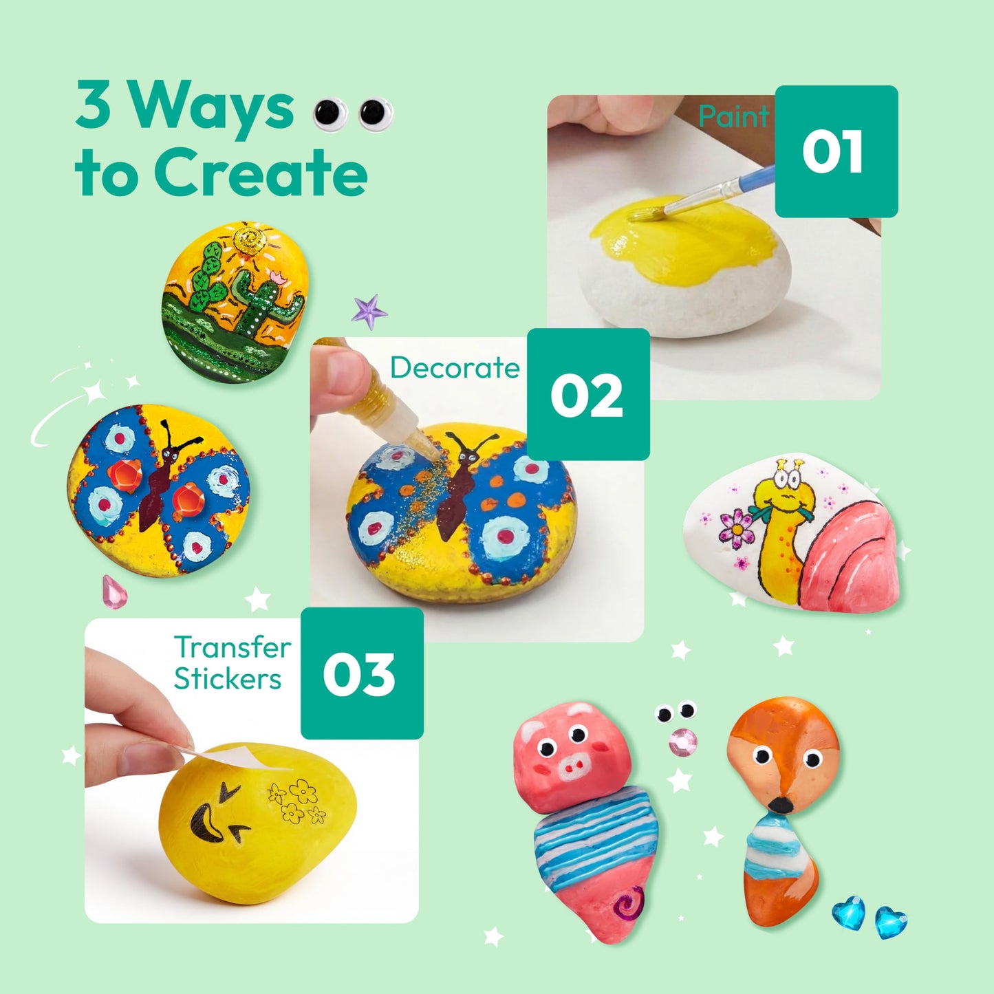 JOYIN Klever Kits Rock Painting Kit, Creativity Arts & Crafts, DIY Supplies,Spring Crafts for Kids,Decorate Your Own Painting Craft,Family Outdoor Indoor Activity Birthday Presents