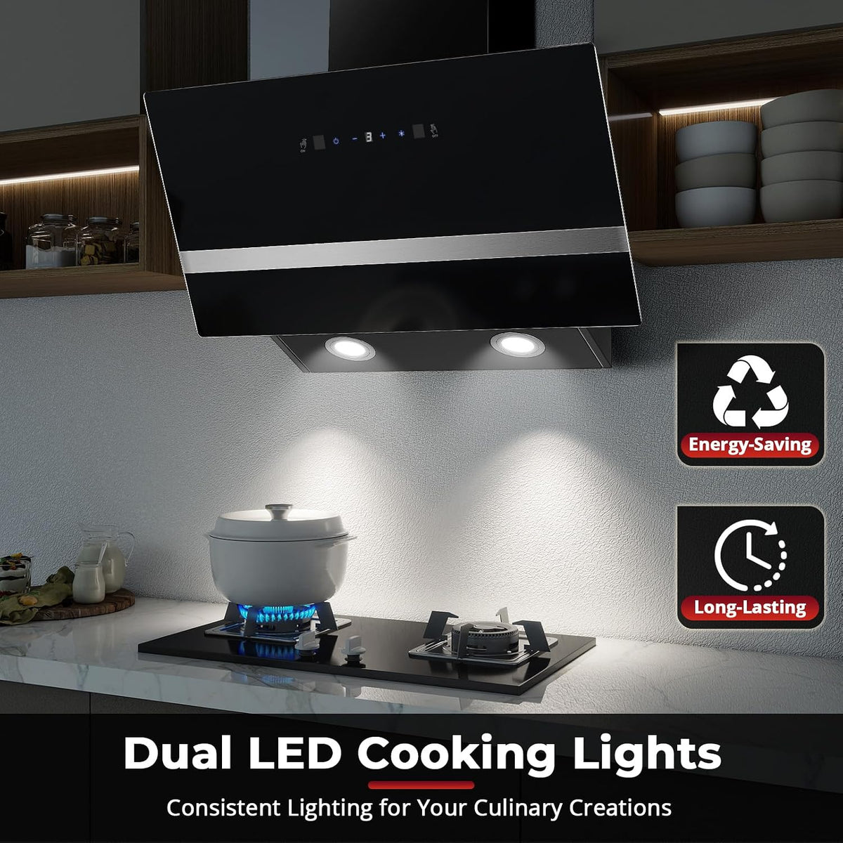SNDOAS 90cm Cooker Hood, A+++, 450m³/h, 3 Speed & Booster, Black