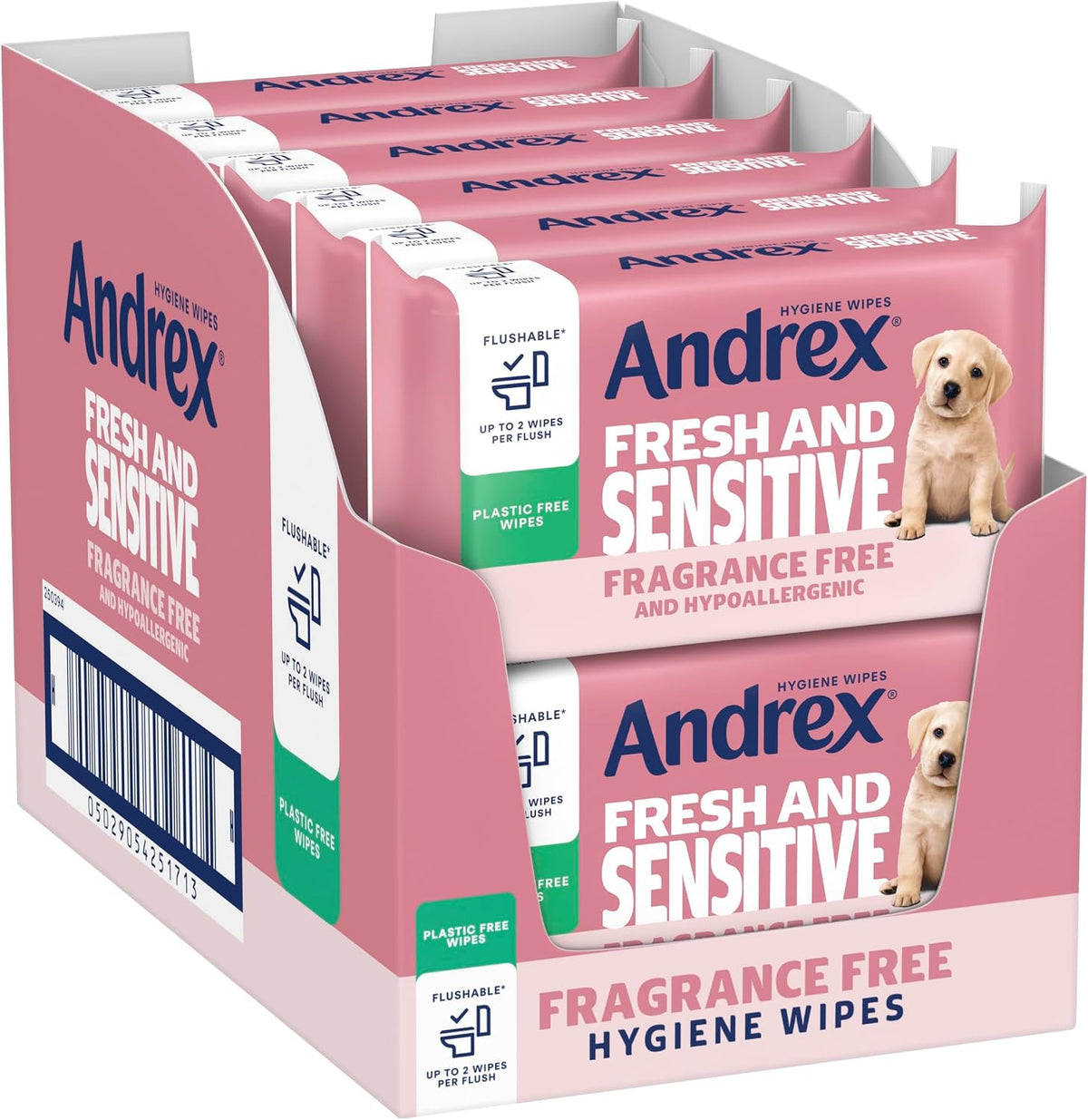 Andrex Fresh & Sensitive Hygiene Wipes, 12 Pack; Flushable Moist Toilet Tissue, Hypoallergenic and Fragrance Free Wet Wipes for Sensitive Skin (30 Sheets x 12 Packs ), FSC Certified