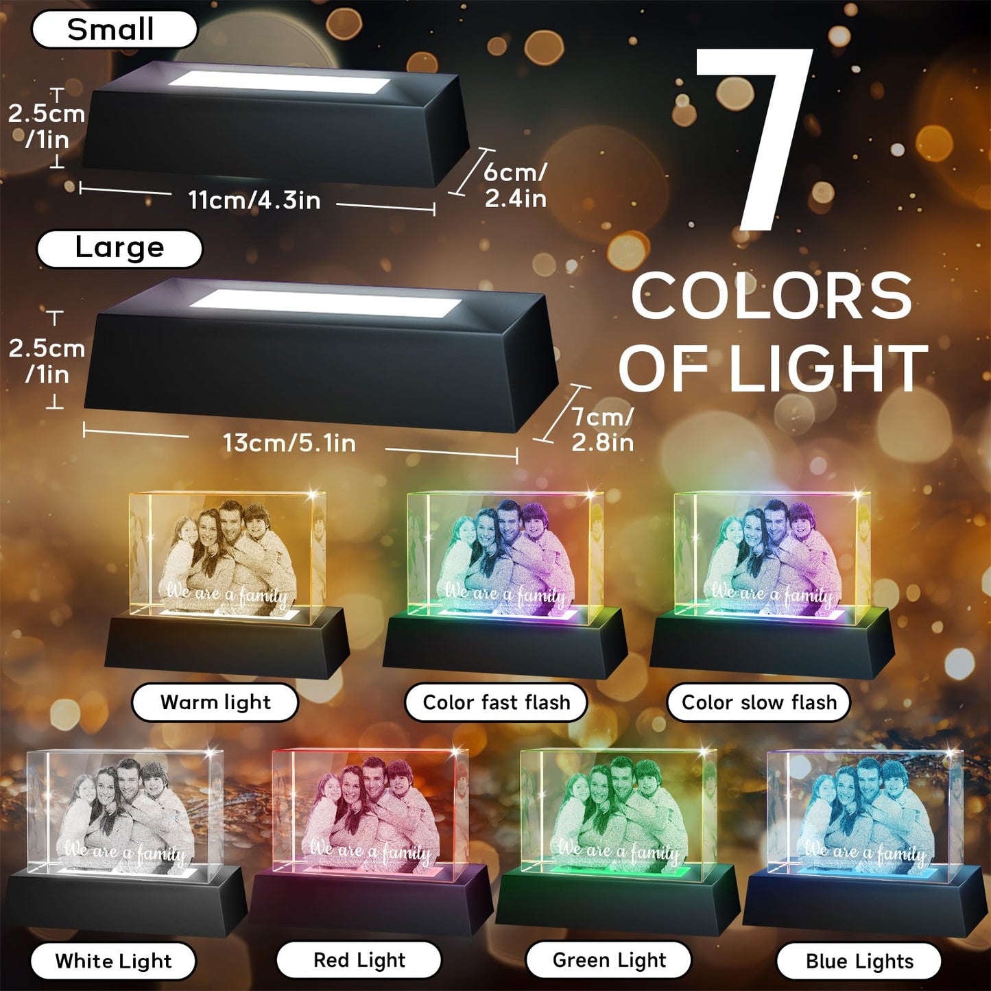 Personalised 3D Crystal Photo Gift, Custom Gifts with 3D Laser Etched, Engraved Inside the Crystal Using Your Photo Customized Memorial Custom Mother’s Day Picture Gift (Cuboid)