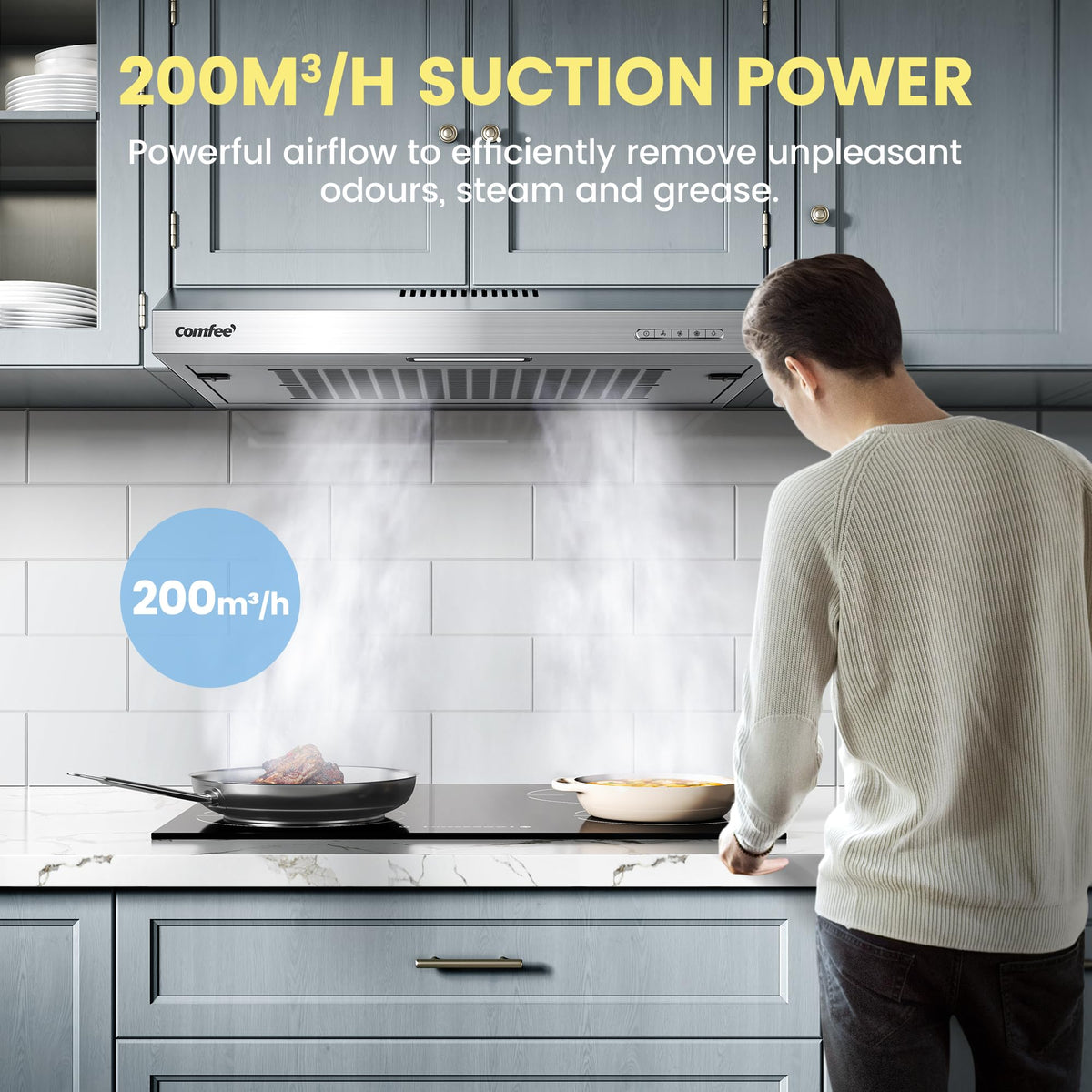 COMFEE' Visor Cooker Hood, Under Cabinet, 60cm Extractor Fan Kitchen