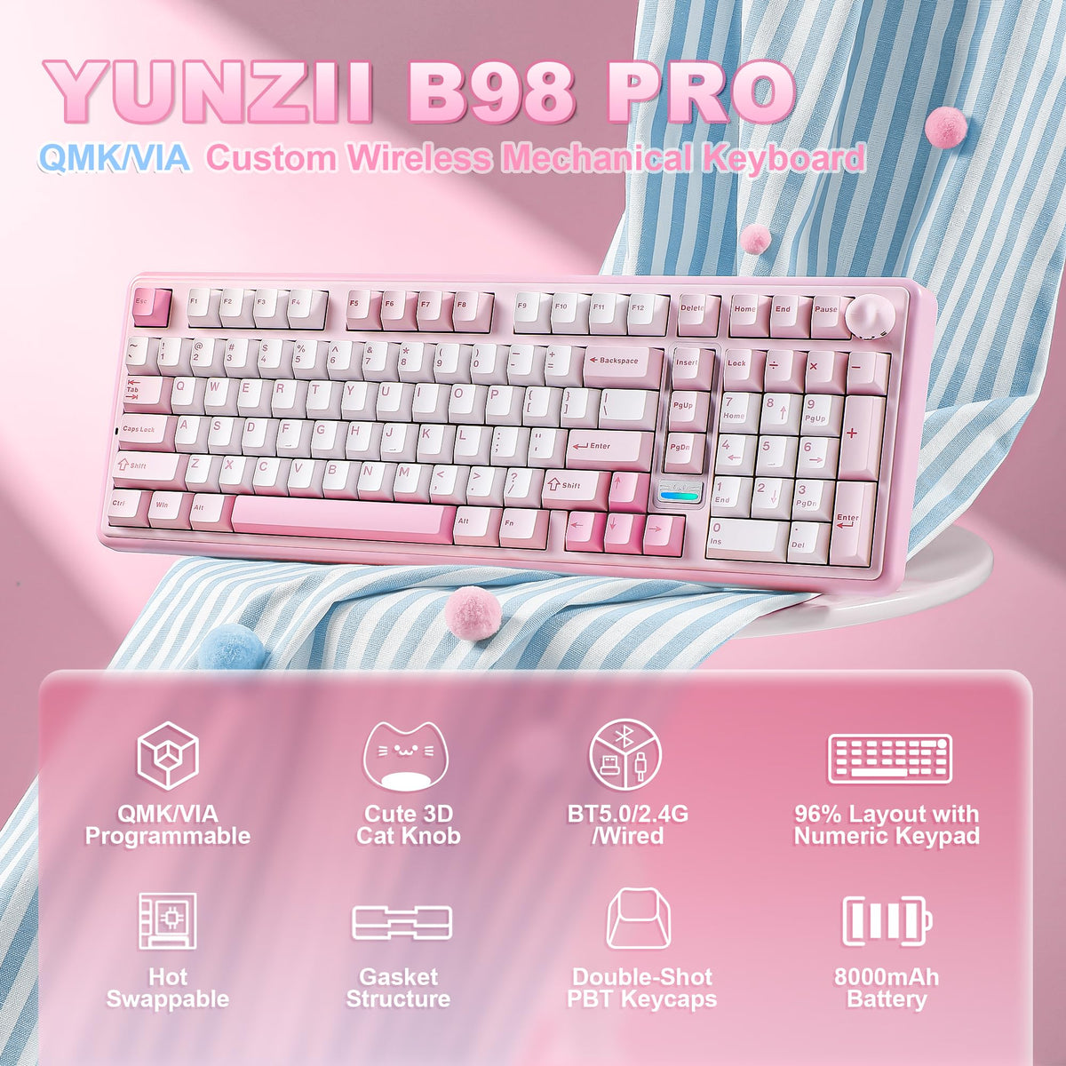 YUNZII B98 PRO 96% Wireless Mechanical Keyboard (Matcha Green, Candy Switch)