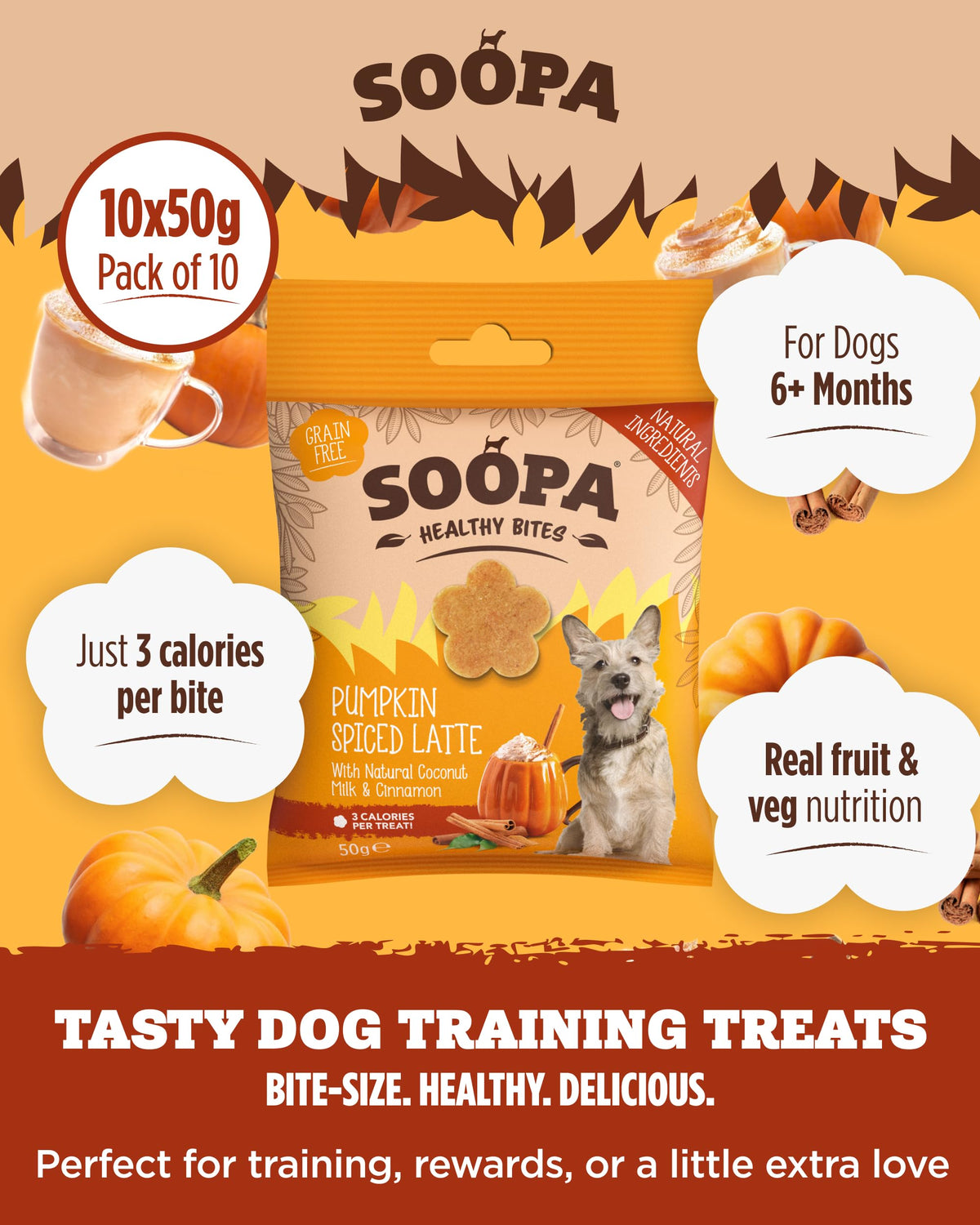 Soopa Strawberry Dog-Quiri Healthy Bites, Dog Training Treats, 50 g, 1-Pack
