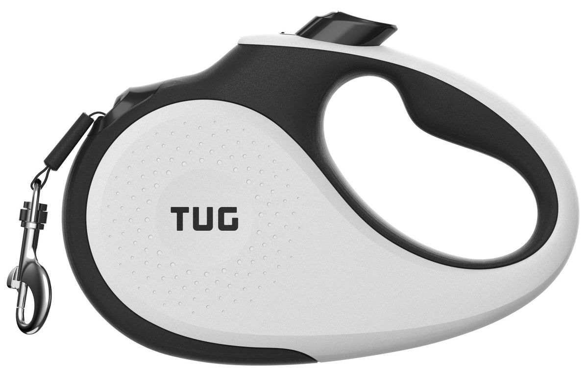 TUG 360° Tangle-Free Retractable Dog Lead for Up to 25 kg Dogs | 5 m Strong Nylon Tape | One-Handed Brake, Pause, Lock (Medium, White/Orange)