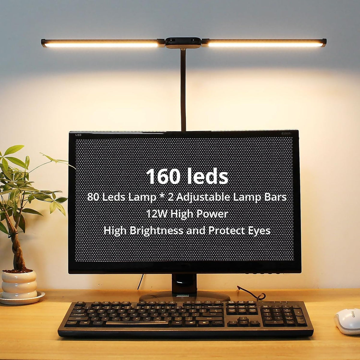 Woputne Dual Head Led Desk Lamp with Clamp for Home Office Study, 24W,Black