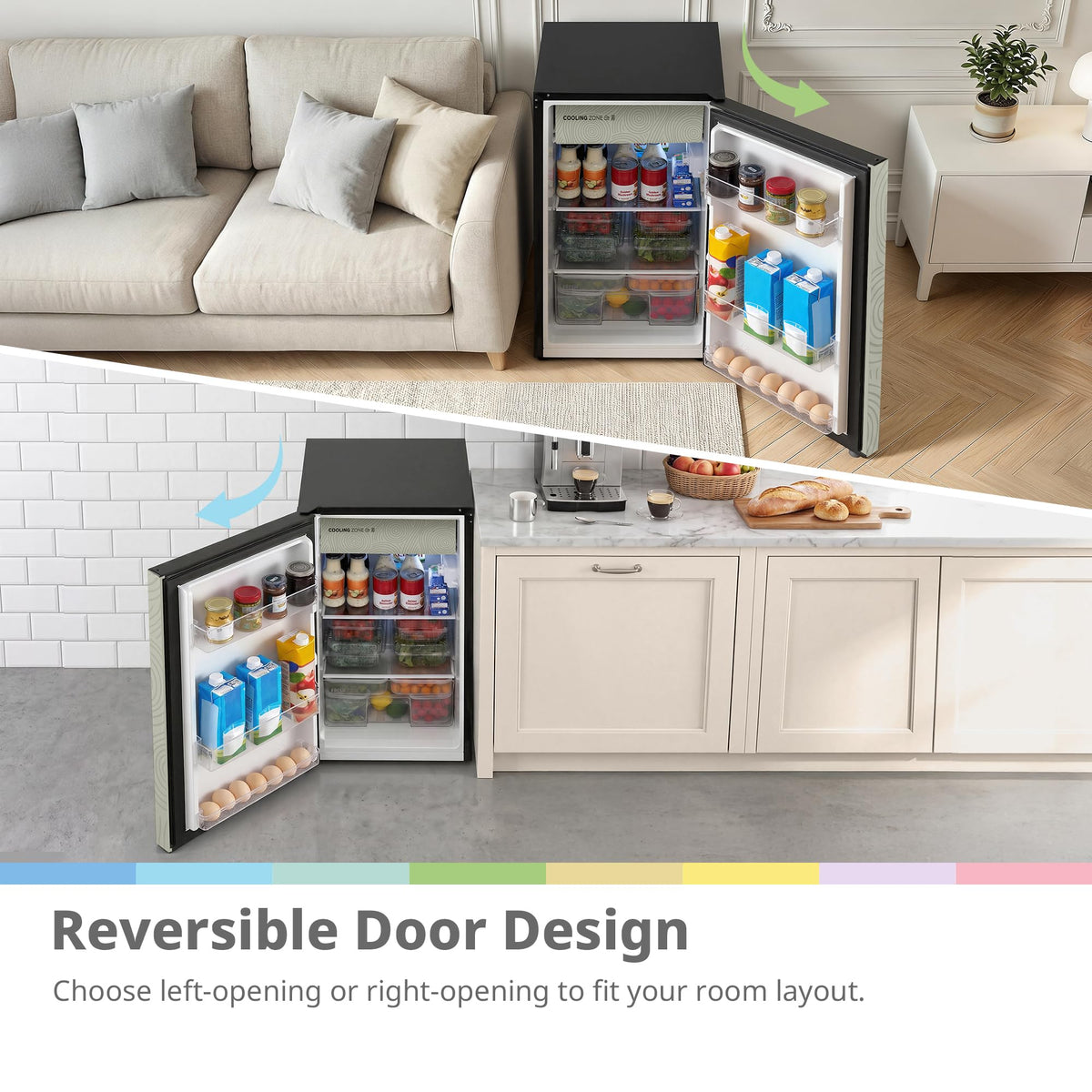 COMFEE' 88L Under Counter Fridge, Cooler Box, Removable Handle, Black