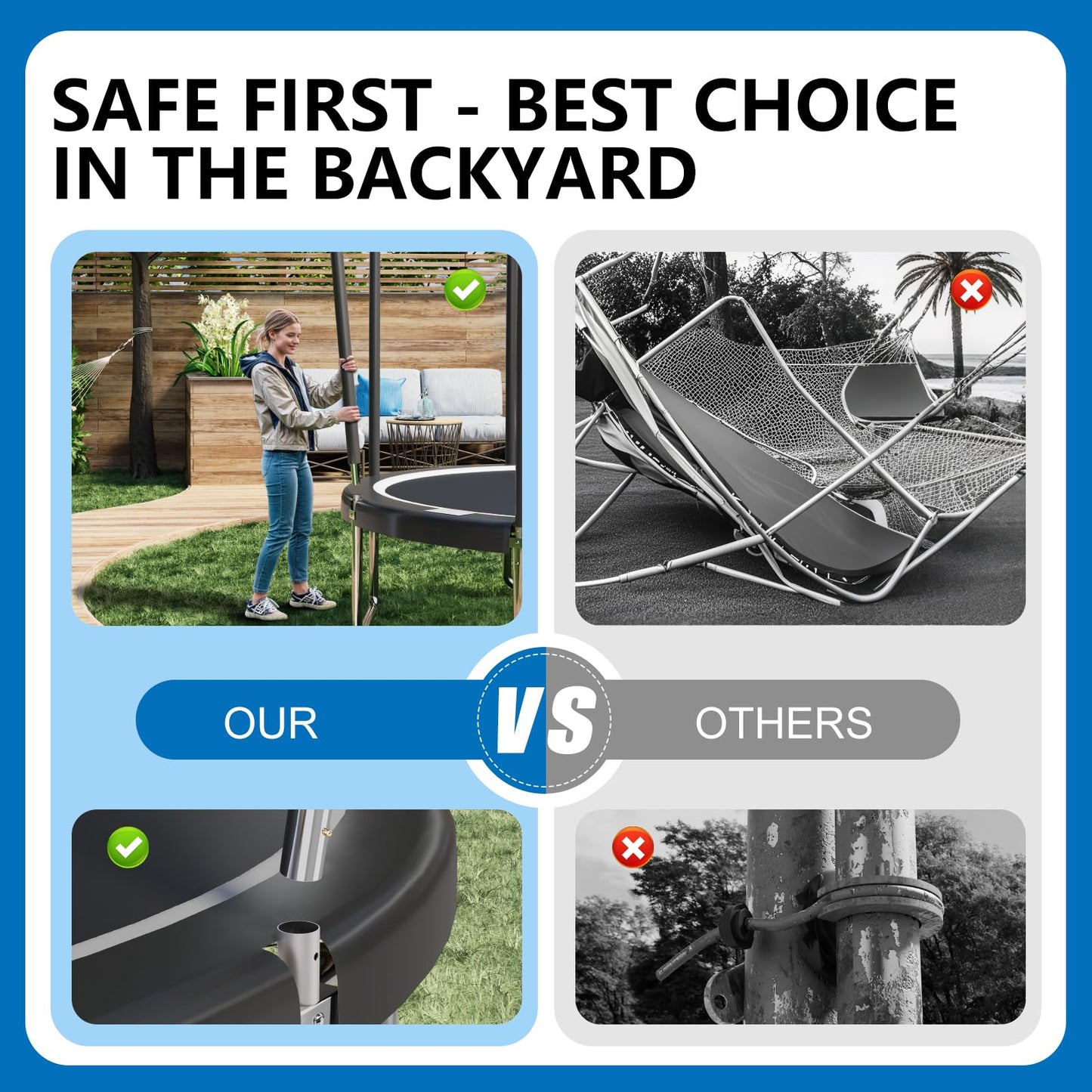 Devoko 7.5ft Rectangular Garden Trampoline with Safety Net — 42 Springs, Padded Edges