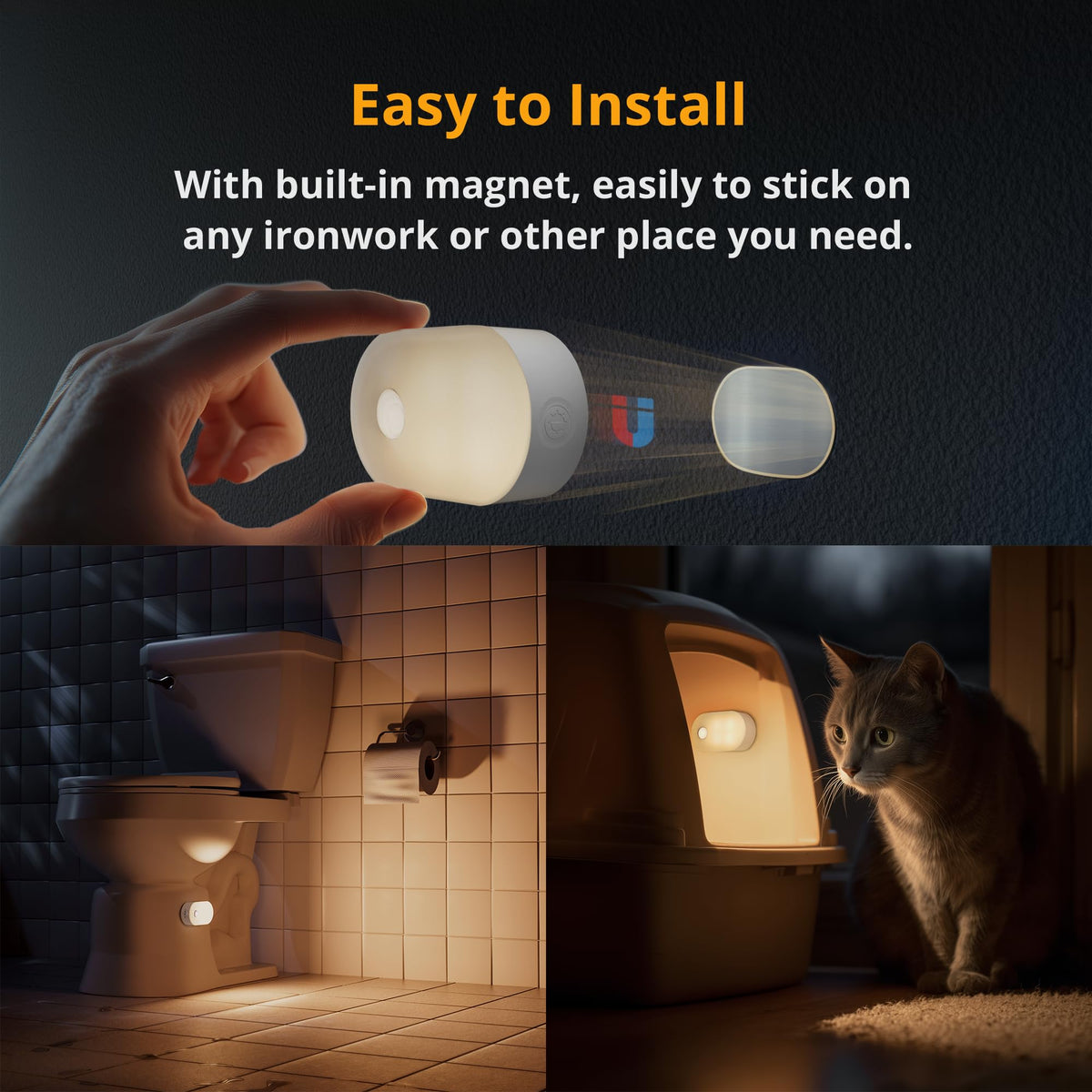 Lyridz Motion Sensor Night Light, Mini USB Rechargeable LED Night Light Kids, Stick on Anywhere Warm White Dimming Lighting for Corridor,Staircase,Bedroom,Children's Room,2 Pack