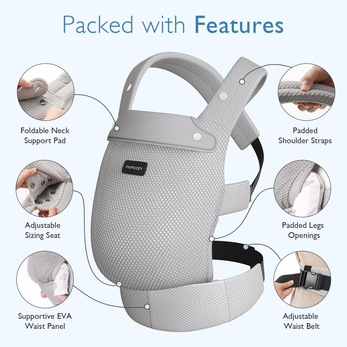 Momcozy Baby Carrier for 3-24M/3.2-20kg, Waist 64-127cm, Cotton Khaki