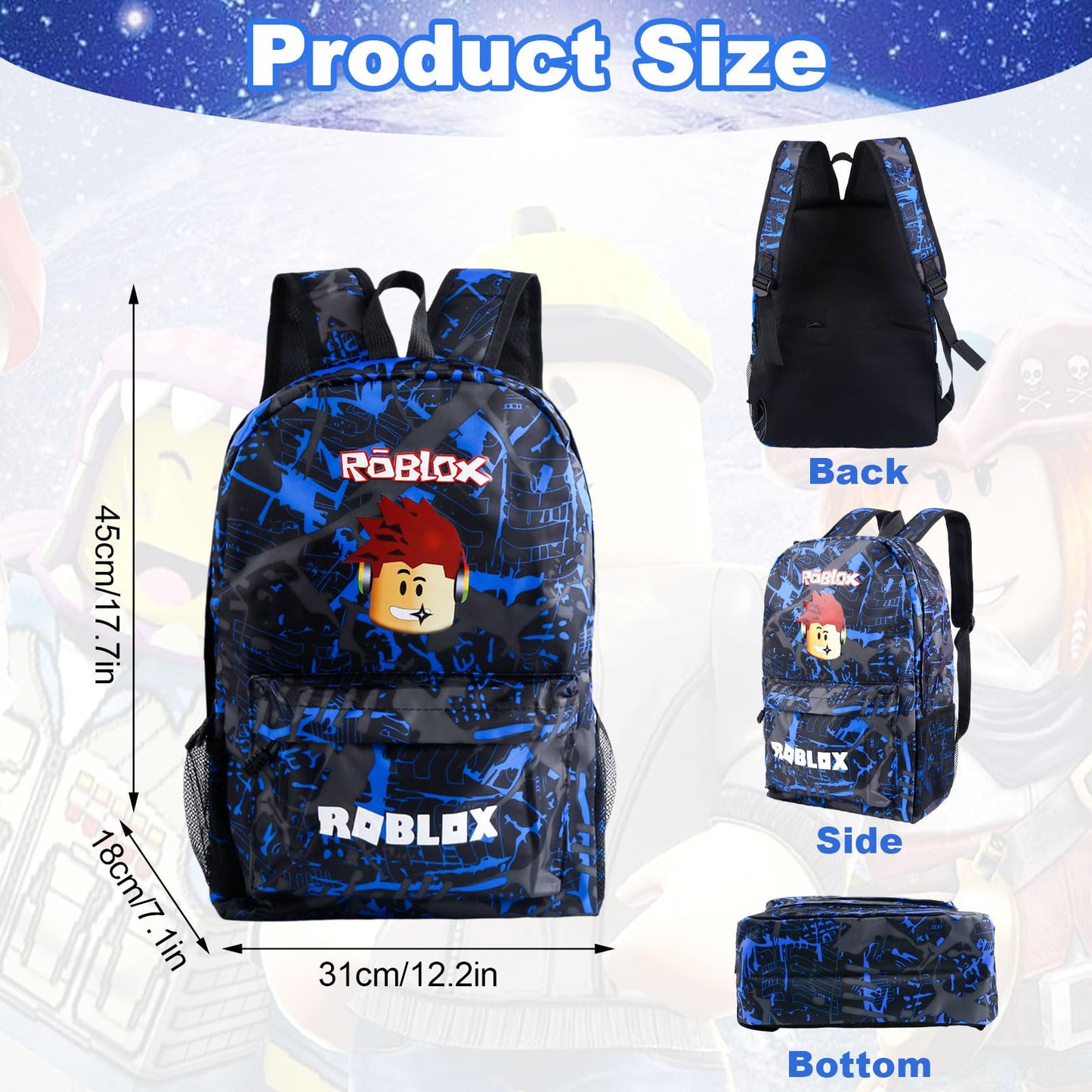yumcute De-mn Backpack Kids, Teen Game School Bags, Children Primary Schoolbag, Children's School Backpack, 17 Inch Large Capacity Travel Rucksack Waterproof Boys Girls Book Bags for Aged 3-12 Years