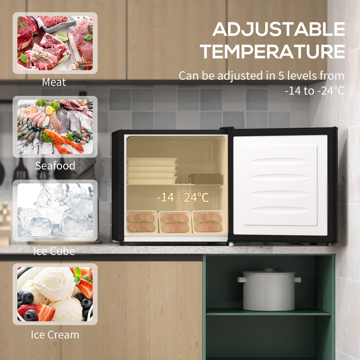 HOMCOM Tabletop Mini Freezer, 35L Capacity, Reversible Door, Silver Tone