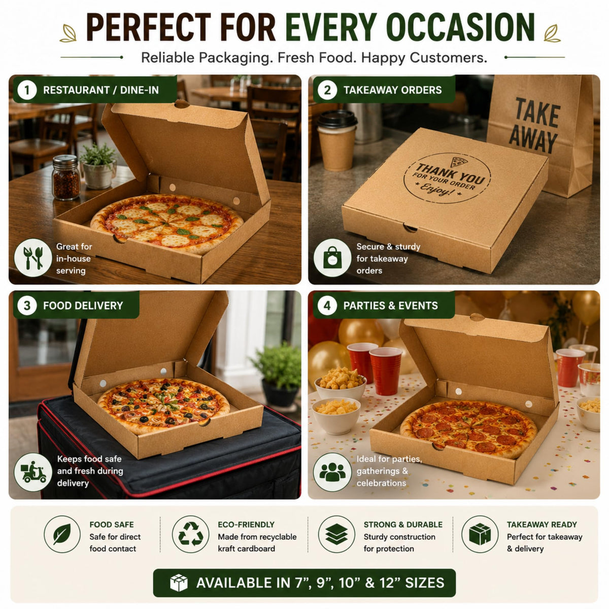 Pizza Boxes — Lightweight Food Boxes— Plain Pizza Style Postal Boxes with Rear Vent Hole - Easy to Transport (Plain 9 Inch - 100 Pizza Boxes)