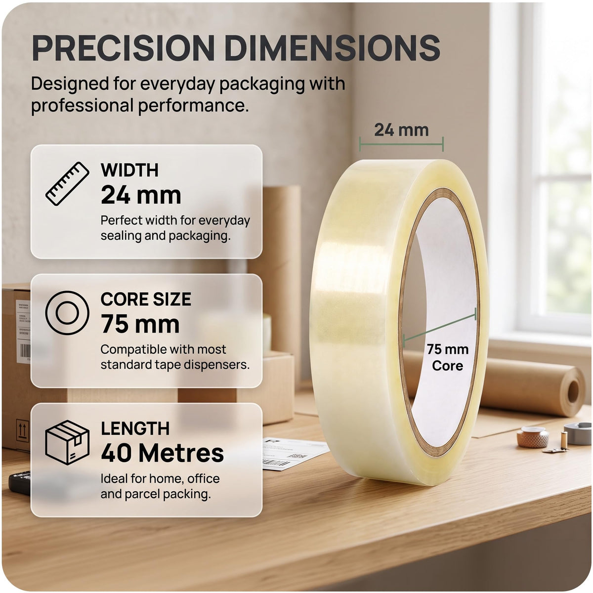 Clear Cellotape, 6 Rolls, 24mm x 40m, 45 Micron