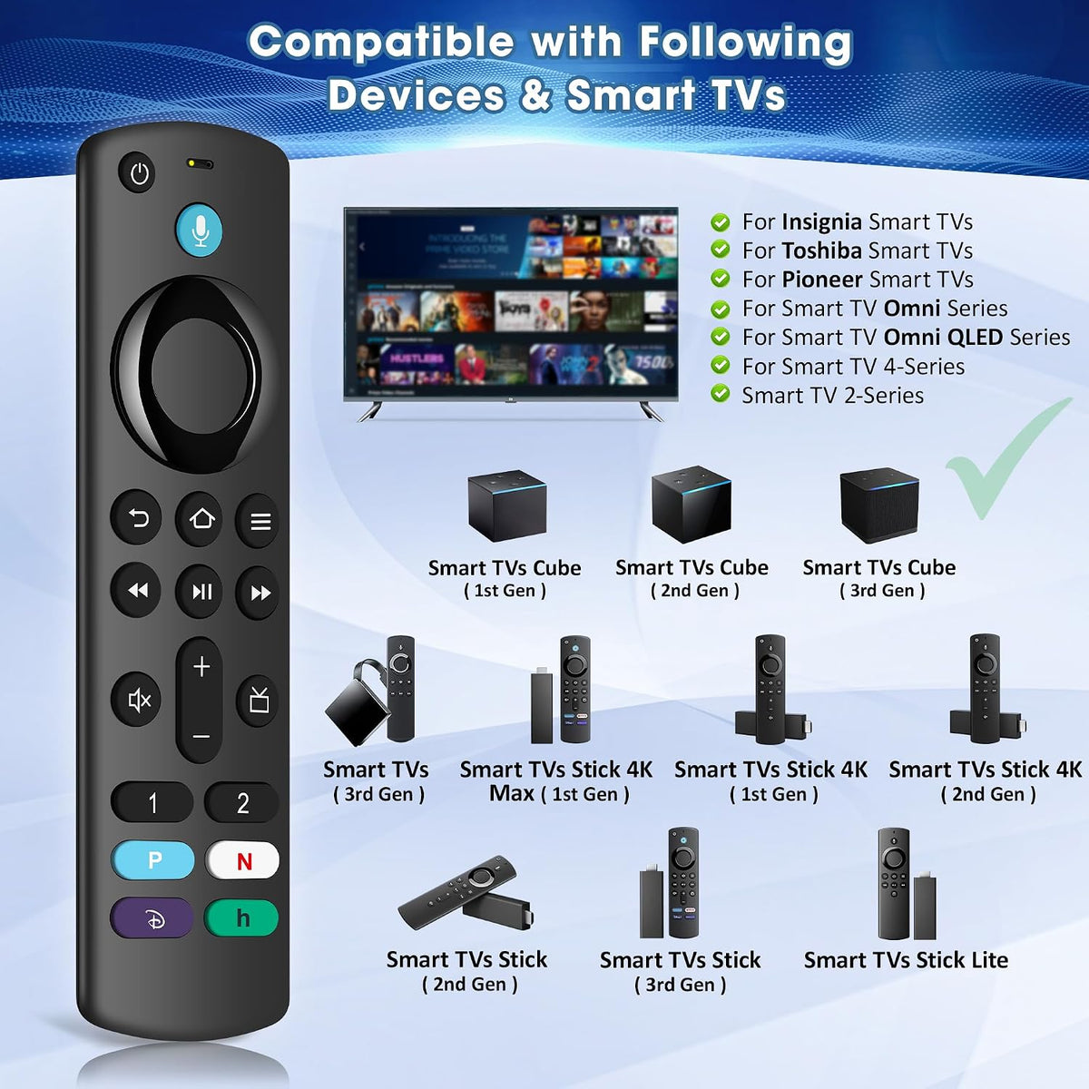 Voice Replacement Remote Control for All Fire-TV-StickSeries HD/Cube/Lite/4K/4K Max Stick Voice Remote Compatible with Pioneer/Hisense Fire Smart TV