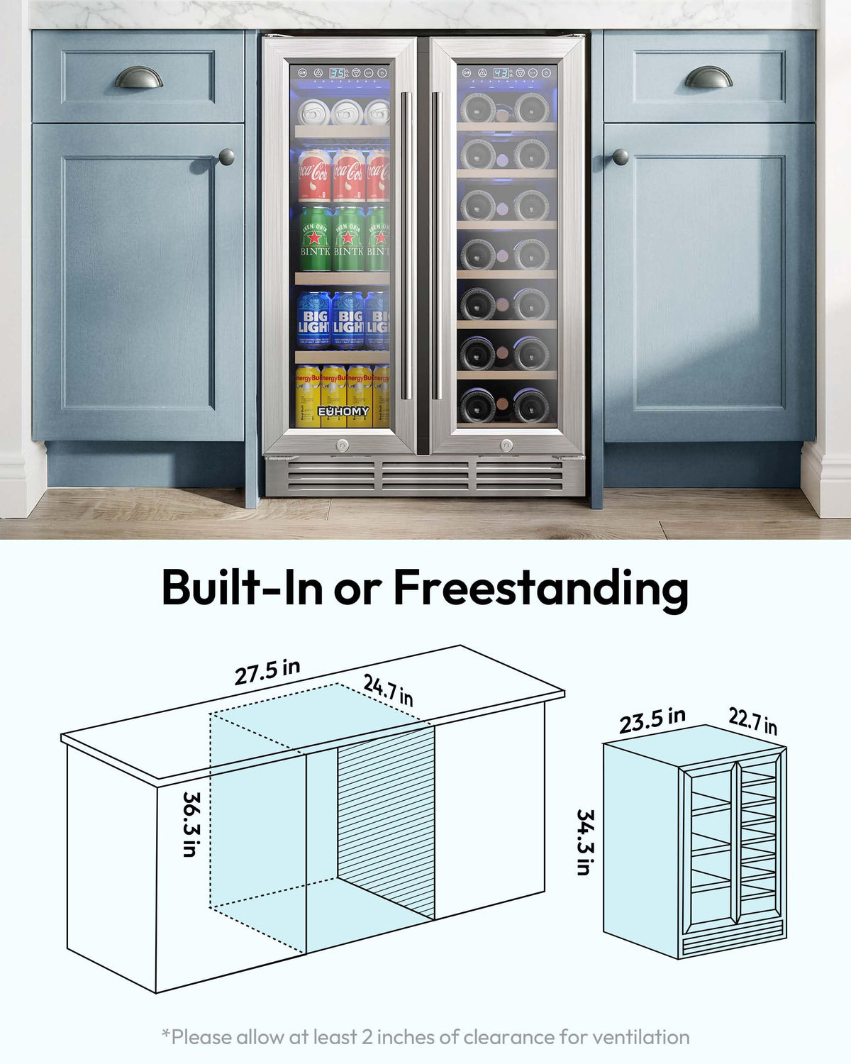 93L Under Counter Fridge, 38dB Ultra-Quiet Undercounter Mini Fridge, Black