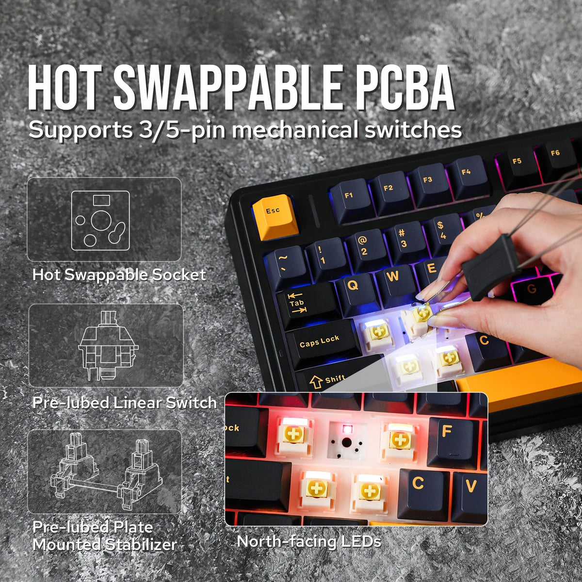 EPOMAKER AULA F75 Wireless Mechanical Gaming Keyboard, 75% Layout with Knob