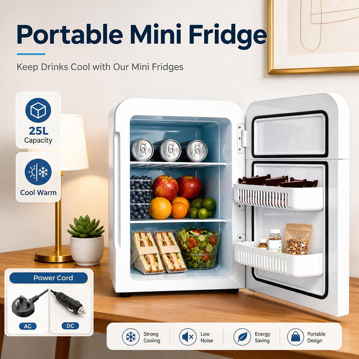 25L Mini Fridge, 30 Cans Portable Cooler & Warmer Small Fridge