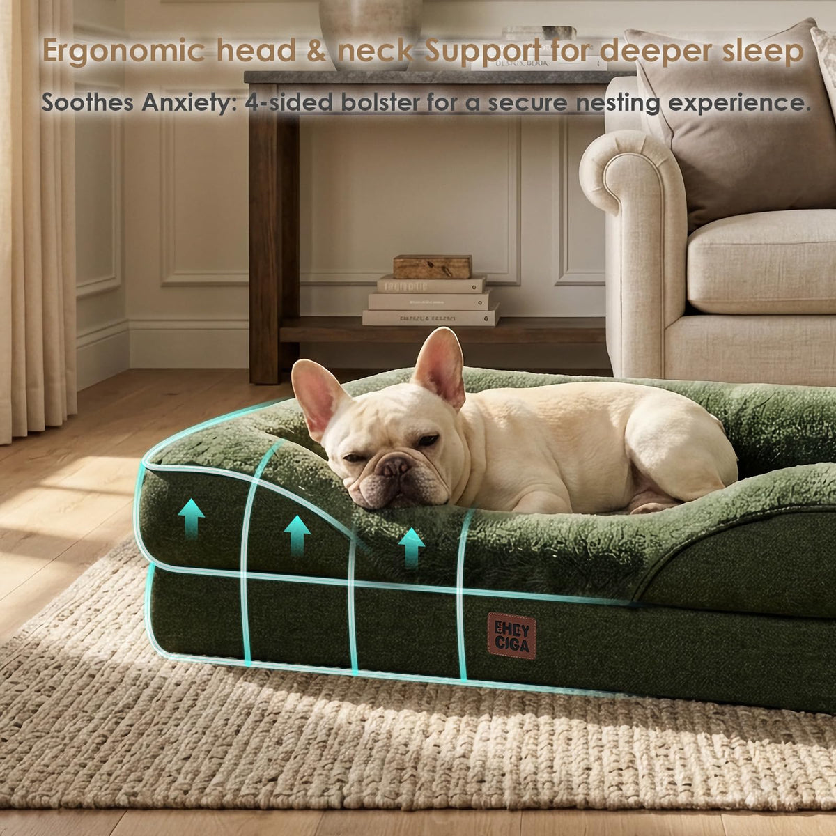 EHEYCIGA Memory Foam Orthopedic Dog Beds Large, 91x68x17cm, Dark Grey