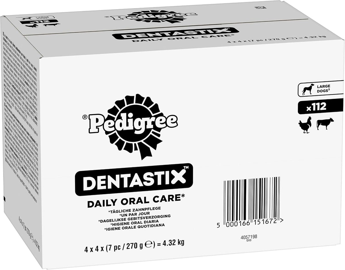 PEDIGREE DENTASTIX - Dental Dog Chews - Adult Large Dogs 25kg+ - 4 x 28 Sticks - Megapack of Dog Dental Sticks