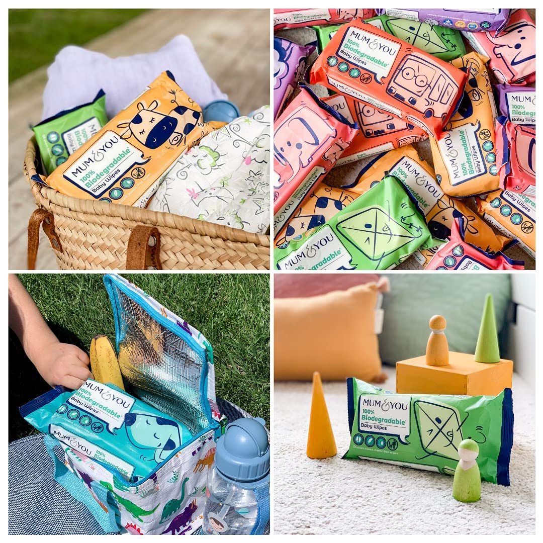 Mum & You Baby Wipes - Biodegradable Wet Wipes | 99.4% Water | Ideal for Sensitive Newborn Skin | 336 Newborn Wipes Bulk, Bum Wipes, Wet Tissue, Plastic free Wet wipes, (56 wipes x 6 packs)