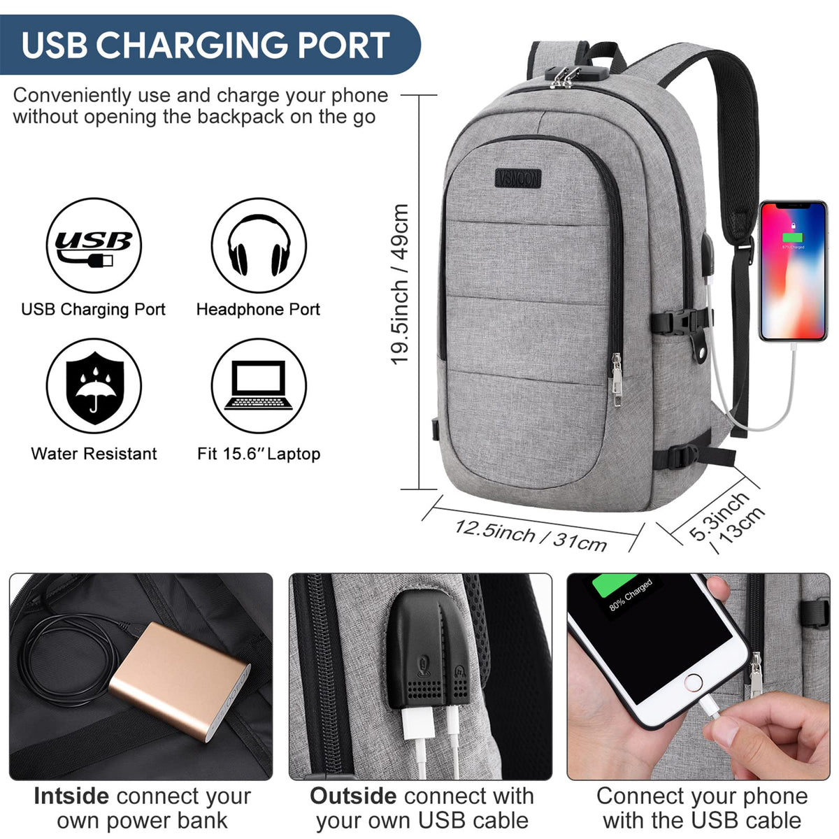 VSNOON Anti-Theft Laptop Backpack, 15.6-17.3 inch Business Laptop Bag
