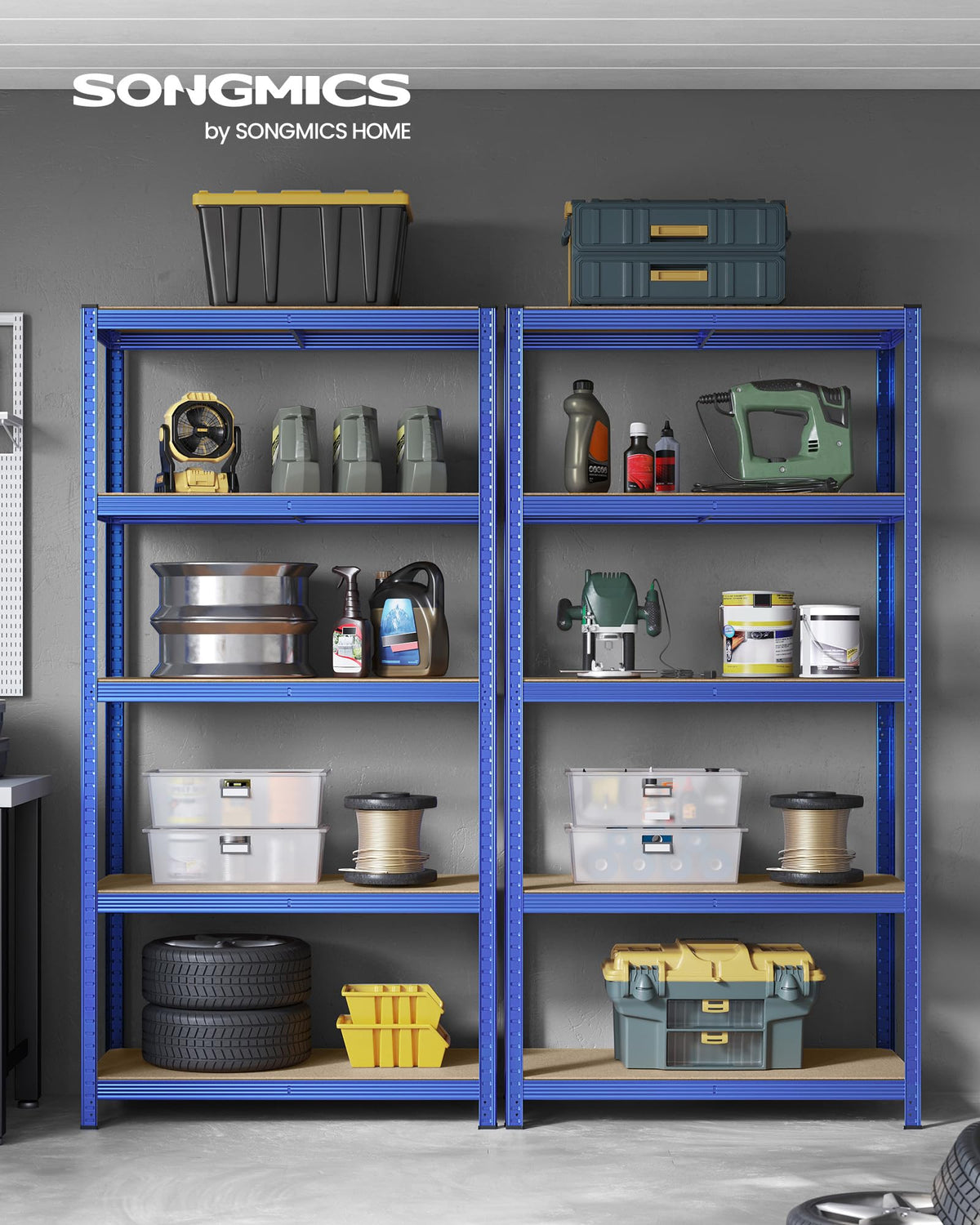 SONGMICS 5-Tier Heavy-Duty Shelving Units, Set of 2, Boltless Assembly