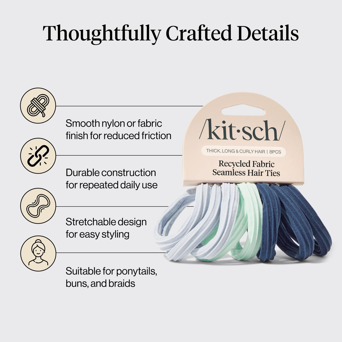 Kitsch Soft Nylon Hair Ties No Damage 6pcs - Black