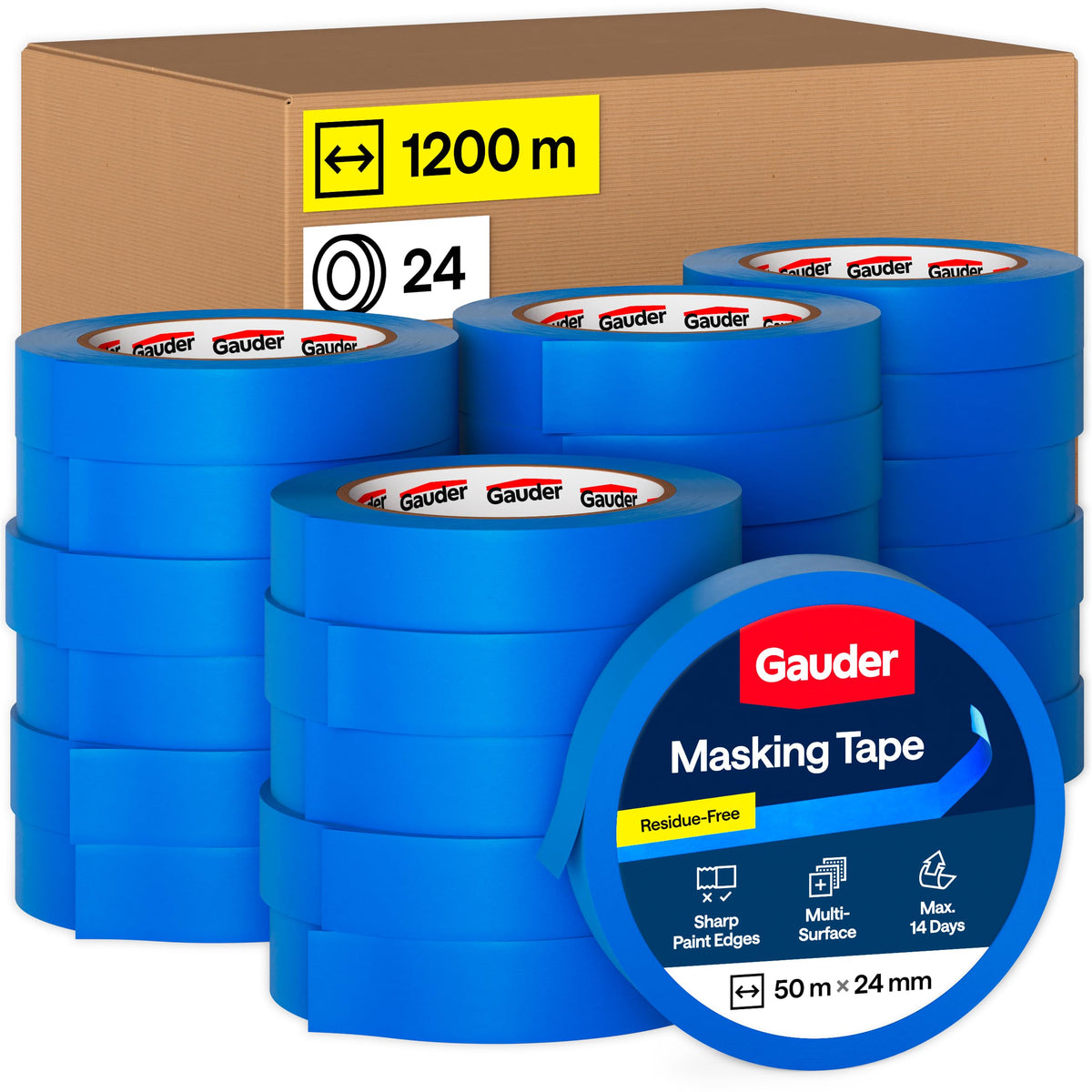 GAUDER Masking Tape for Painting, Blue Painters Tape (1 pc, 24 mm x 50 m)