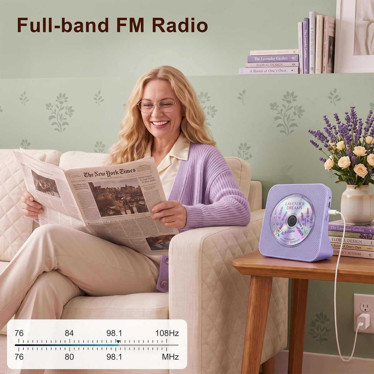 Portable CD Player with Bluetooth, Gueray Desktop CD Players for Home, Bulit-in Double HiFi Speakers, AUX&Headphone Jack, FM Radio Boombox with Remote Control, USB Port,LCD Display (Blue)