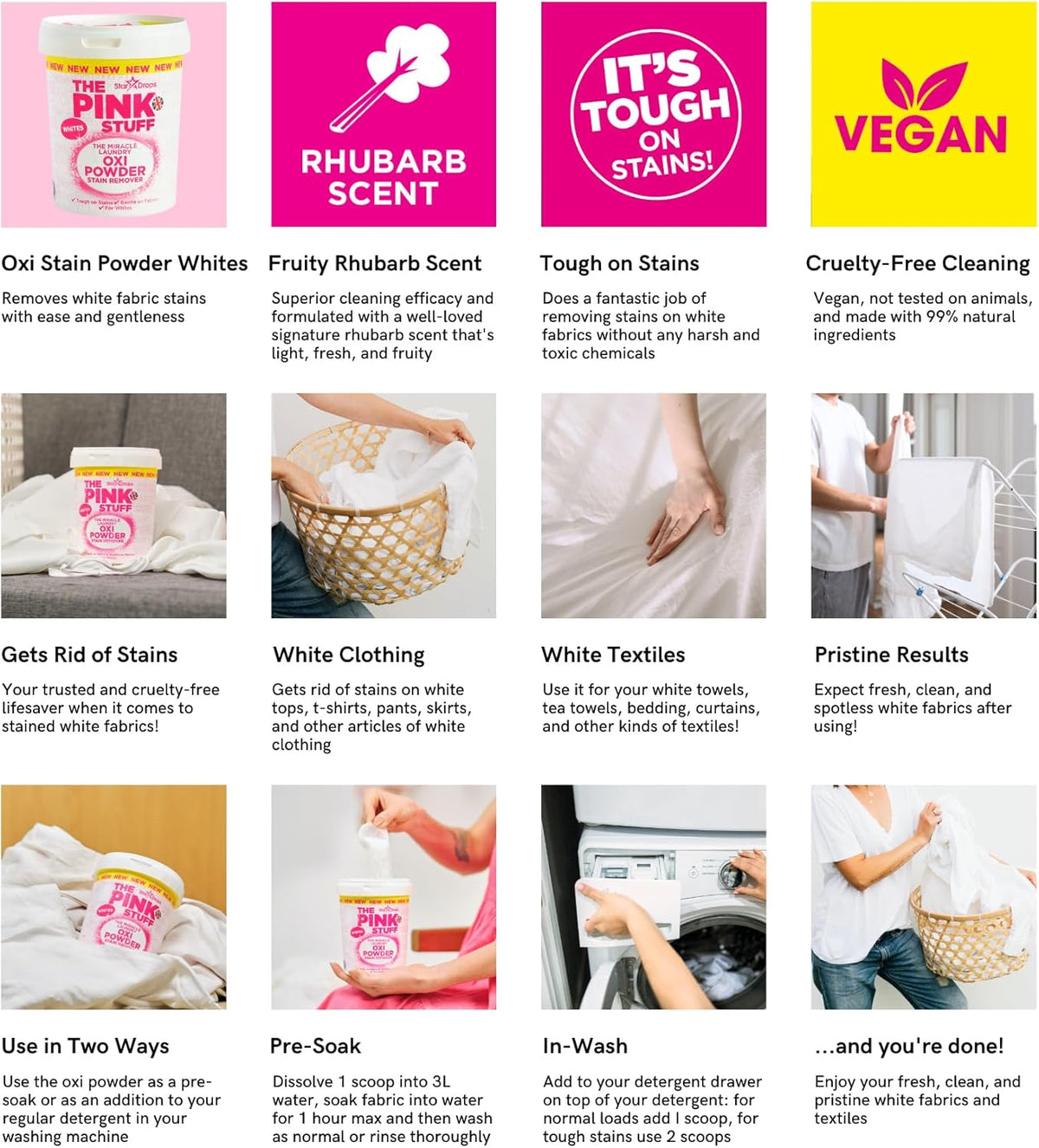 The Pink Stuff Miracle Laundry Oxi Powder Stain Remover for Whites 1kg