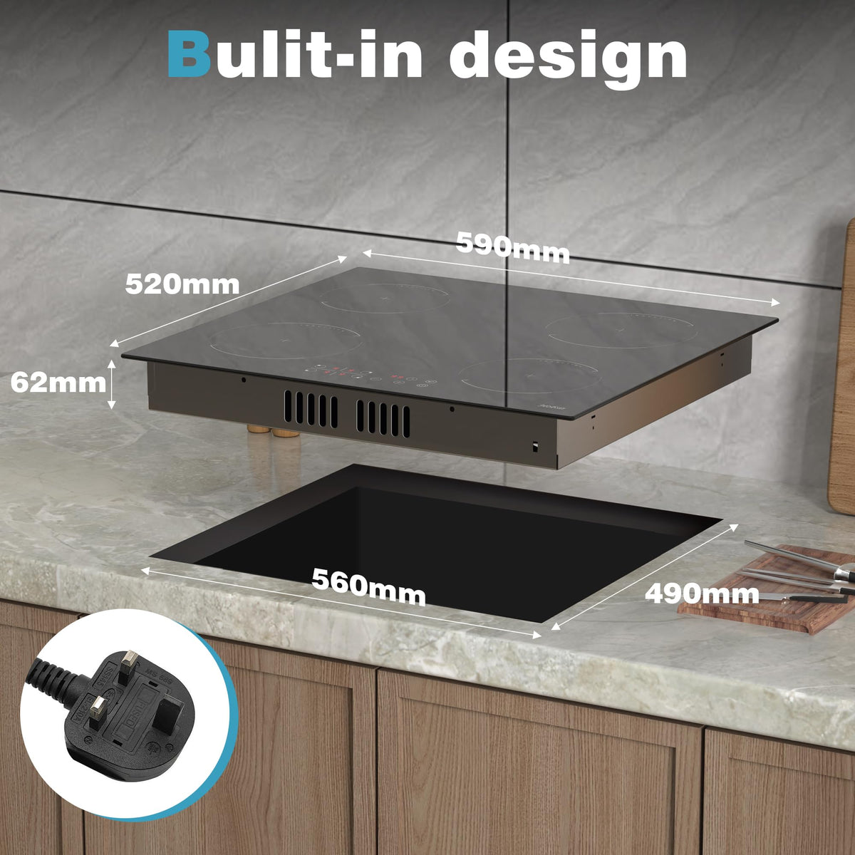Hobsir Induction Hob with Flex Zone, Built-in Electric Hob 4 Burners 60 cm