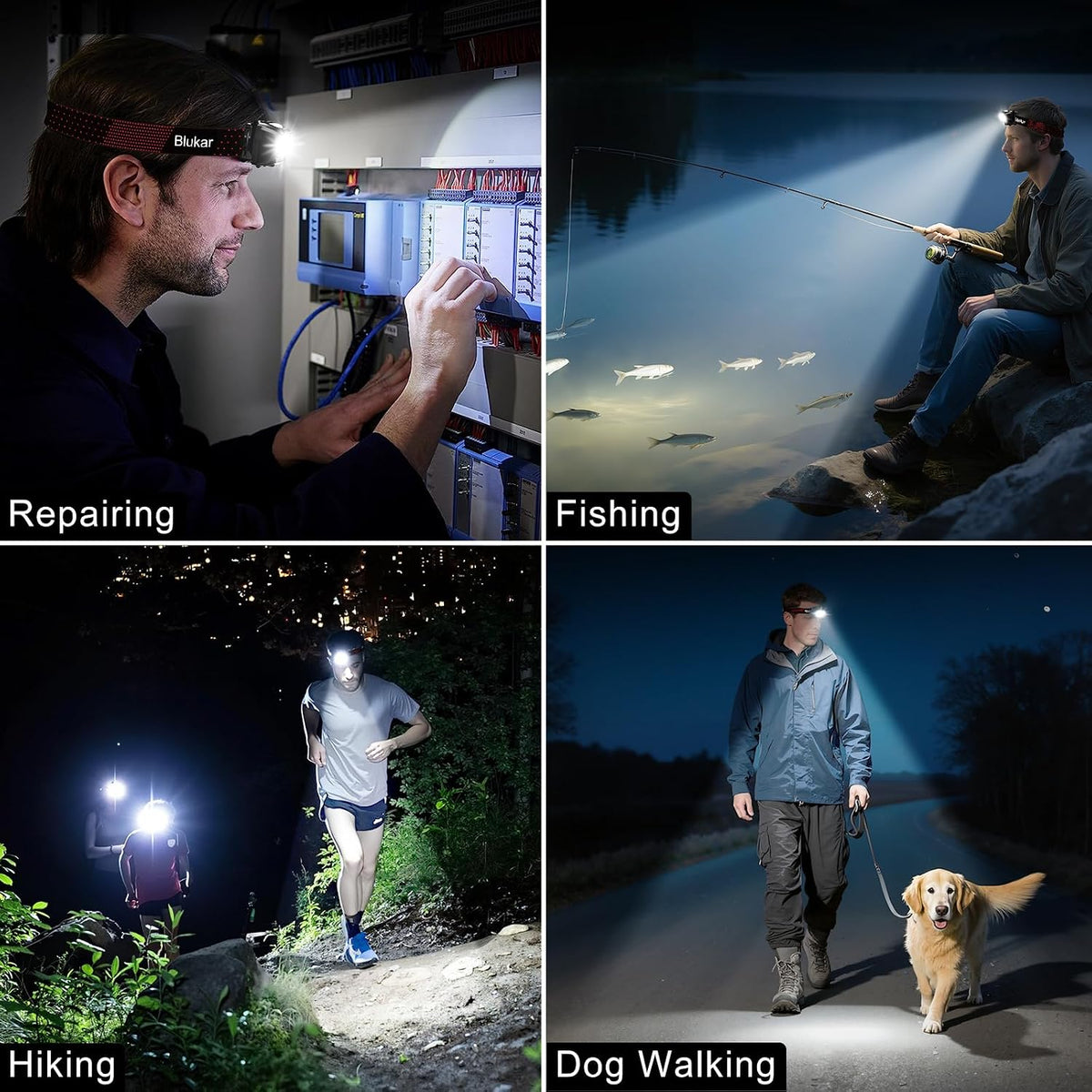 Blukar Head Torch Rechargeable, 2 Pack 2000L Super Bright Headlamp-8 Modes
