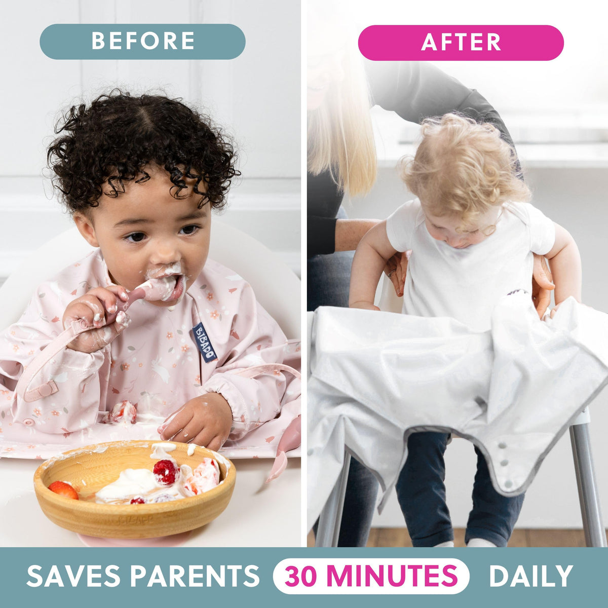 BIBaDO Long Sleeve Baby Bibs - Coverall Weaning Bib with Highchair Strap