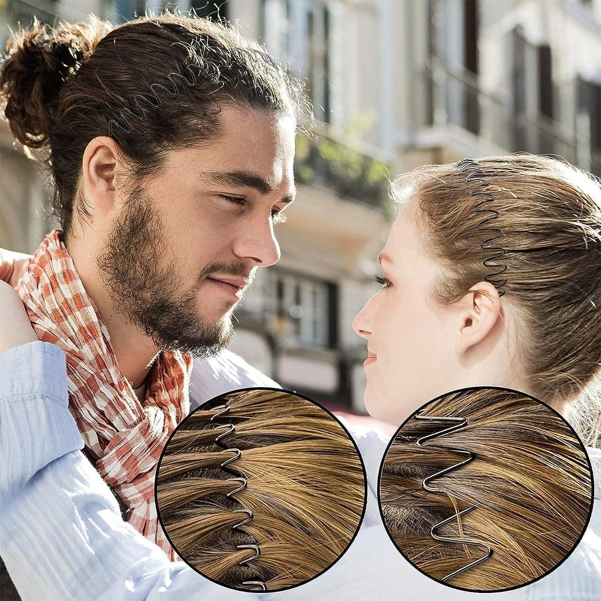 3PCS Metal Hair Bands for Men Non-Slip Black