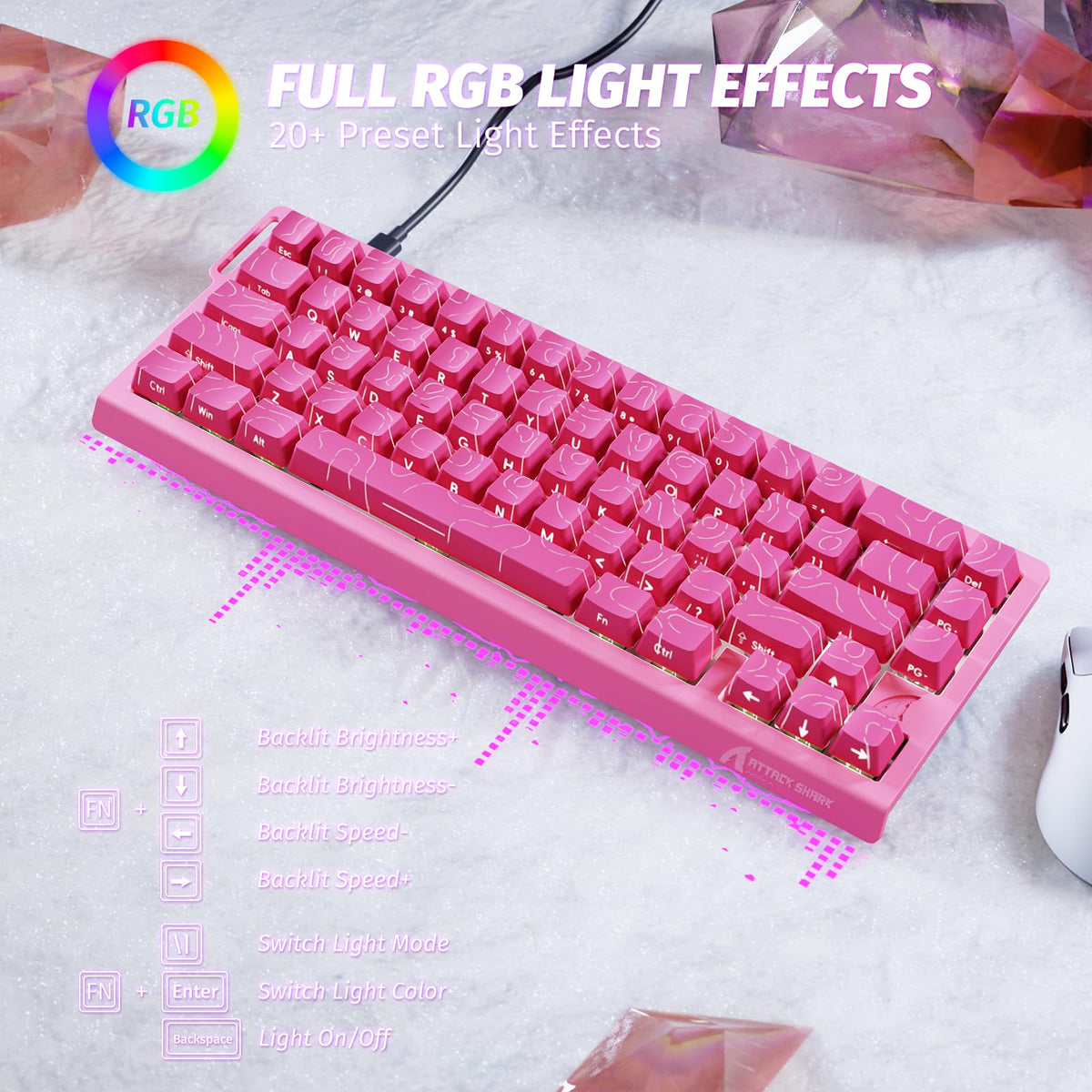 ATTACK SHARK X68 HE 8000Hz Rapid Trigger Keyboard, 0.01mm RT Accuracy Wired Gaming Keyboard with Magnetic Switch, Adjustable Actuation, Rapid Trigger, Snap Tap, RGB Lighting for PC/Mac, Black