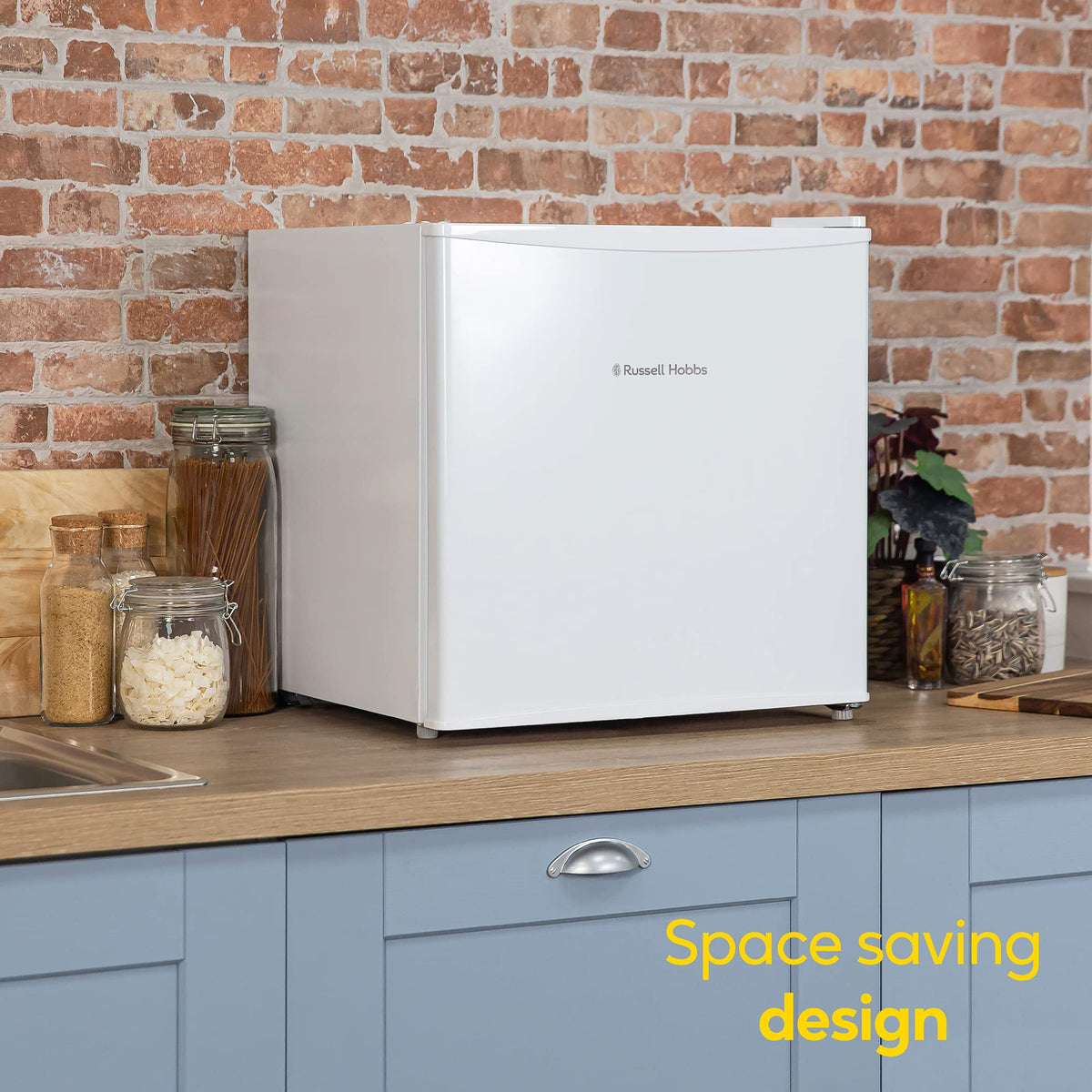 Russell Hobbs Table Top Larder Mini Fridge 43 Litre Capacity, Reversible Door & Adjustable Feet, Small Fridge, Manual Temperature Control, Ice Box, Black RHTTF0E1B