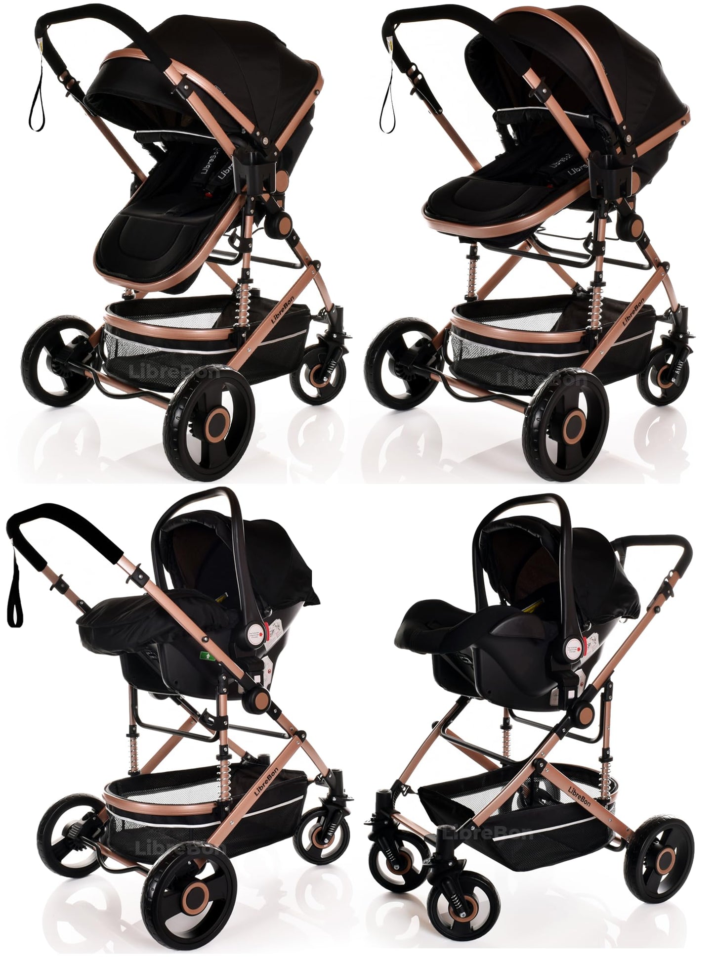 Baby Buggy Pram Pushchair 3 in 1 with Car Seat Child Lightweight Folding Stroller One Size Fits All 3 in 1 Travel System Pram for Newborns & Toddlers 0-36 Months from Birth (Black - Silver Frame)