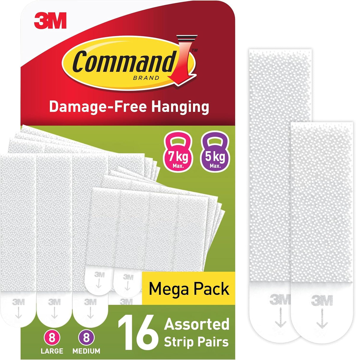 Command strips for picture hanging, mixed pack, 16 pairs (32 adhesive strips)