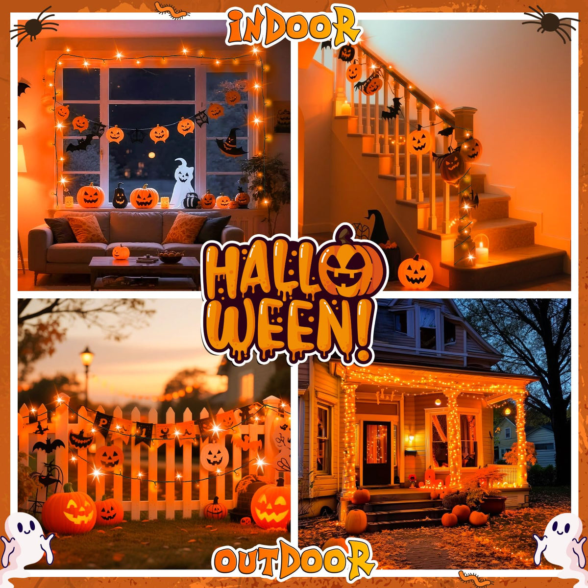 cshare Halloween Decorations Fairy Lights, 20Ft 60LED Orange-Purple USB/Battery String Lights with Timer Waterproof for Outdoor Indoor Autumn Fall Halloween Decorations-Green Wire